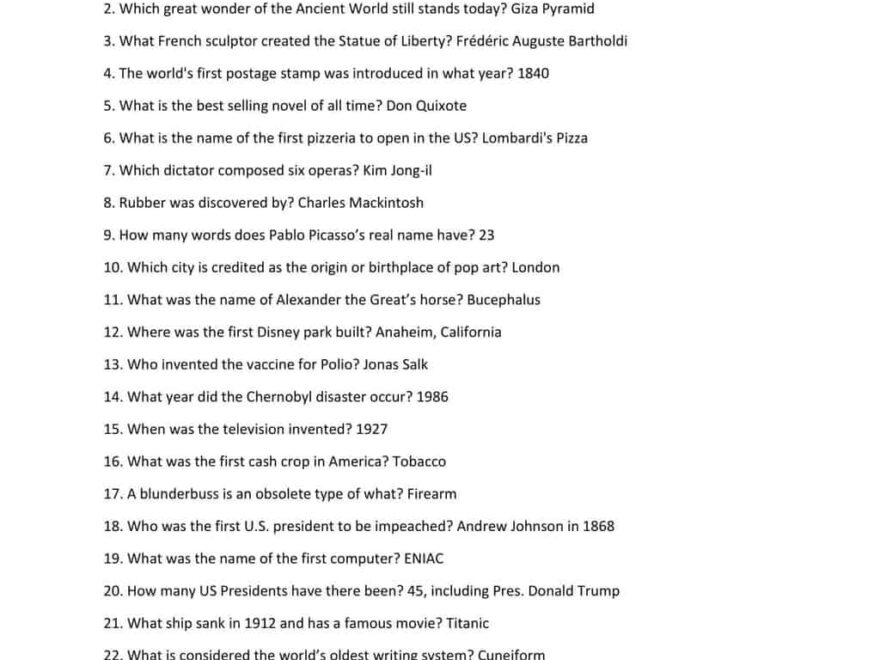 111 History Trivia Questions Answers Easy To Hard Mantelligence
