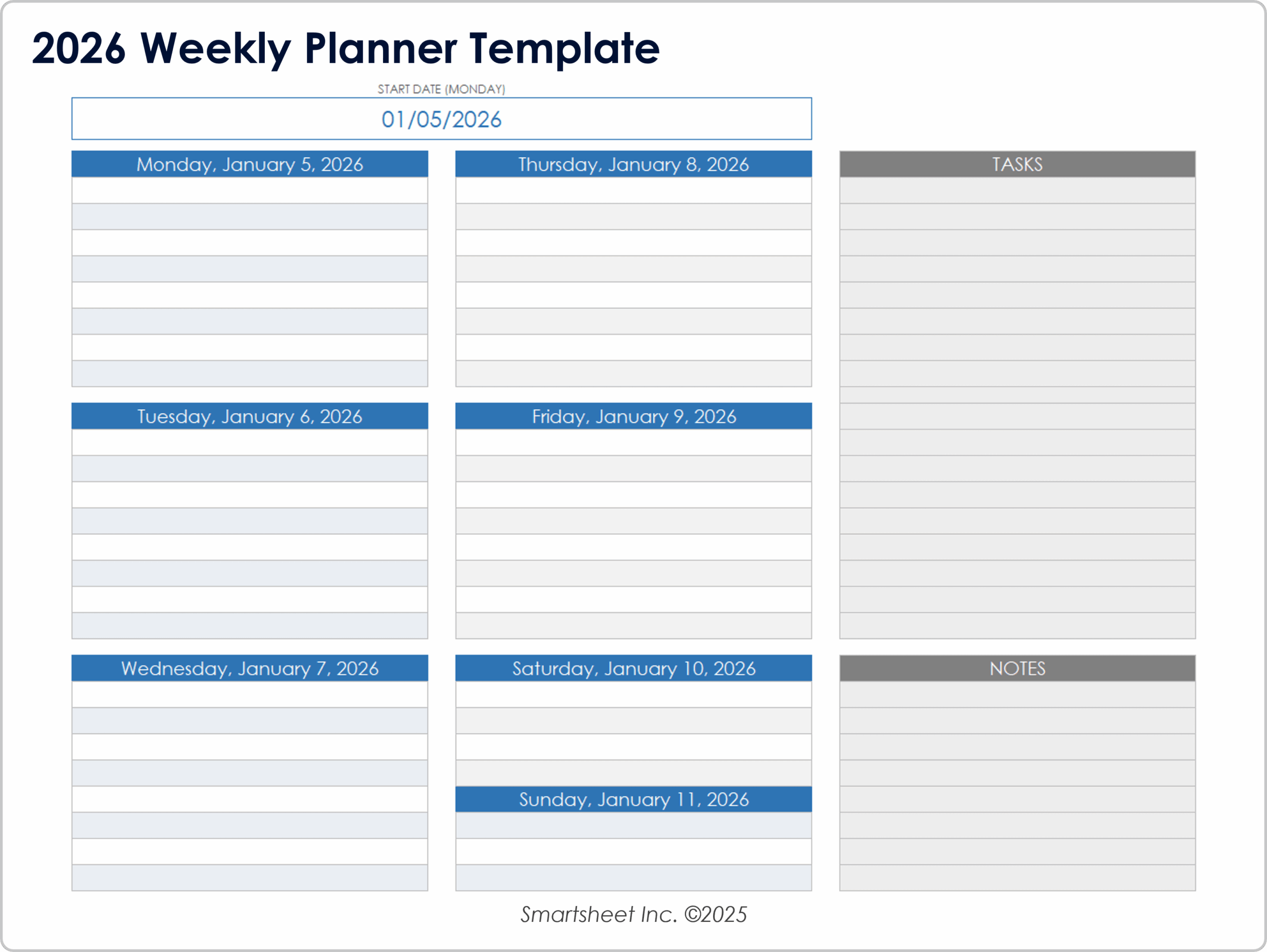 Printable Weekly Planner Template 2026