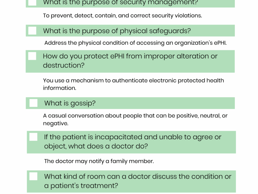 30 HIPAA Quiz Questions Etactics Revenue Cycle Software Worksheets Library