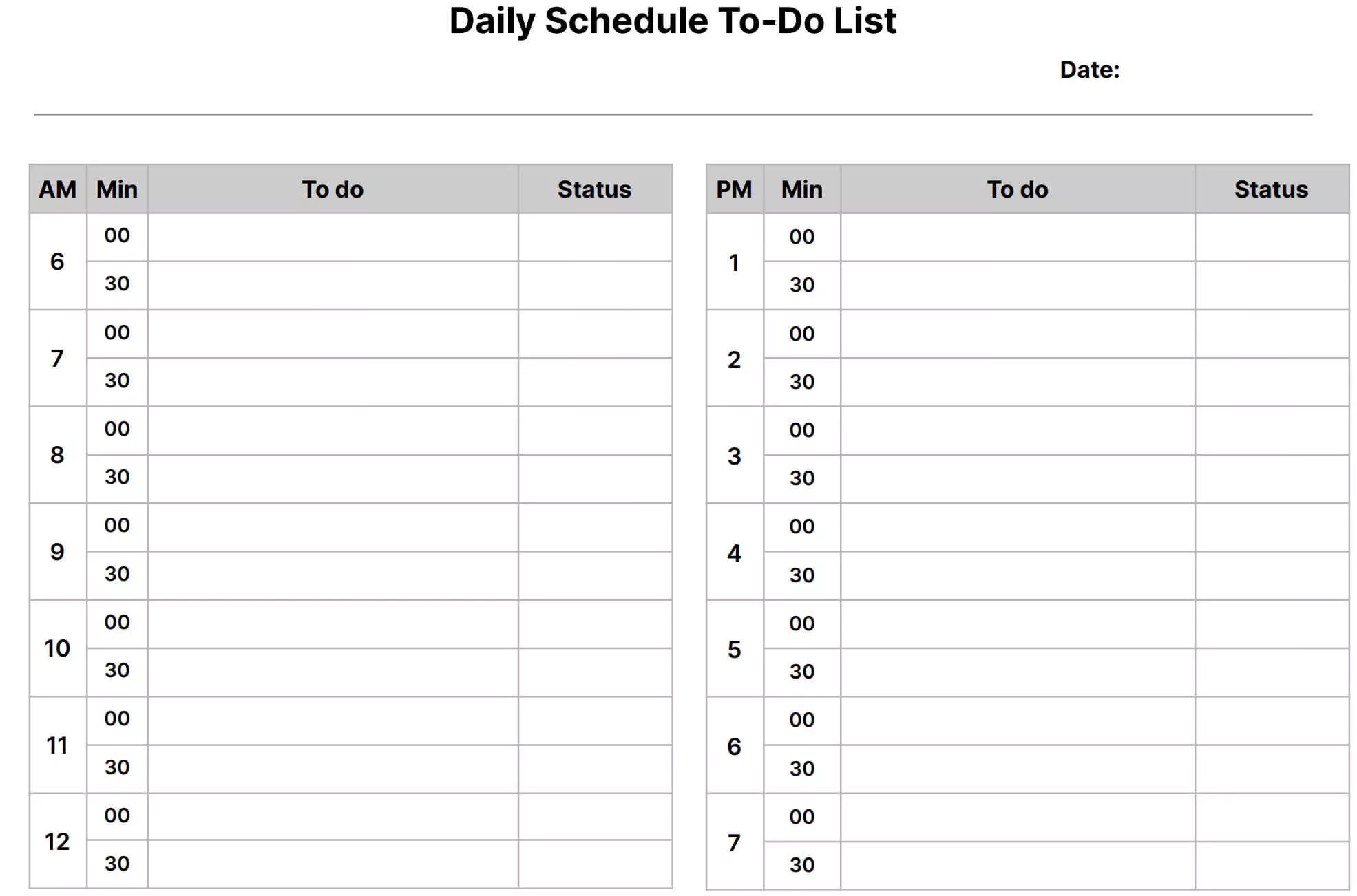 Printable Form For Numbered List