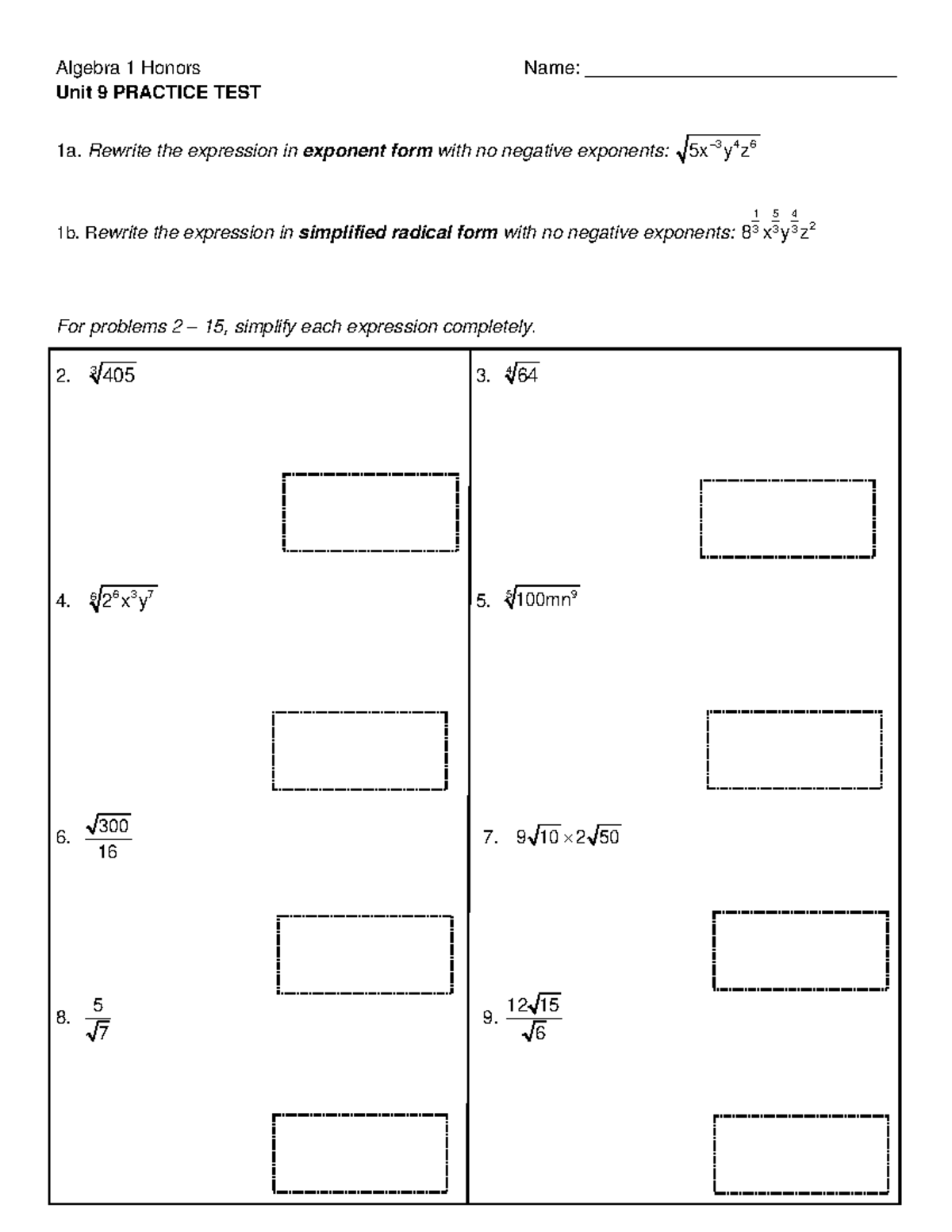 Printable Quiz For Simplest Radical Form Printable Quiz For Simplest Radical Form