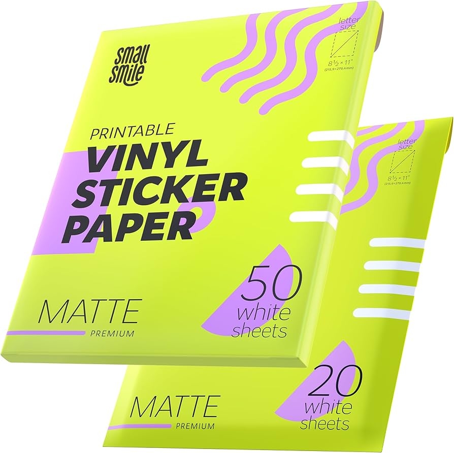 Amazon Premium Printable Vinyl Sticker Paper For Inkjet Printer And Laser 70 White Matte Sticker Paper Waterproof Durability Adhesive Paper 8 5 X 11 Fast Dry Holds Ink Well Great Amazon Premium Printable Vinyl Sticker Paper For Inkjet Printer And Laser 70 White Matte Sticker Paper Waterproof Durability Adhesive Paper 8 5 X 11 Fast Dry Holds Ink Well Great
