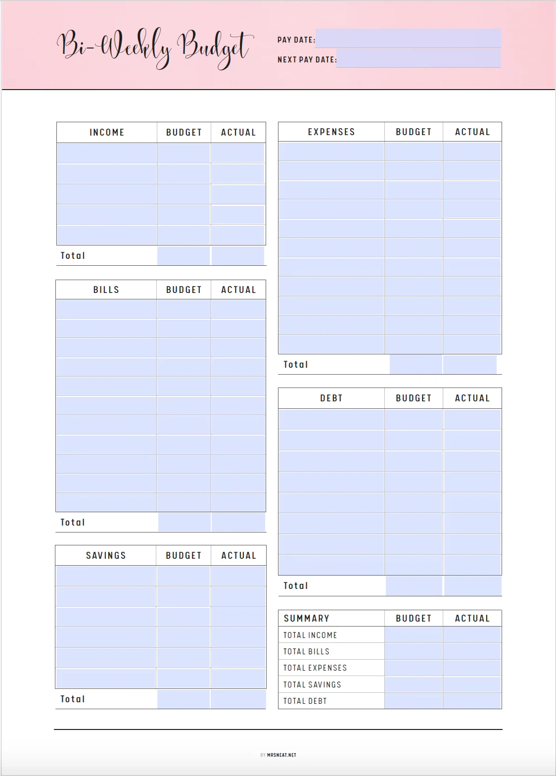 Bi Weekly Budget Template Printable M306 Mrsneat Bi Weekly Budget Template Printable M306 Mrsneat
