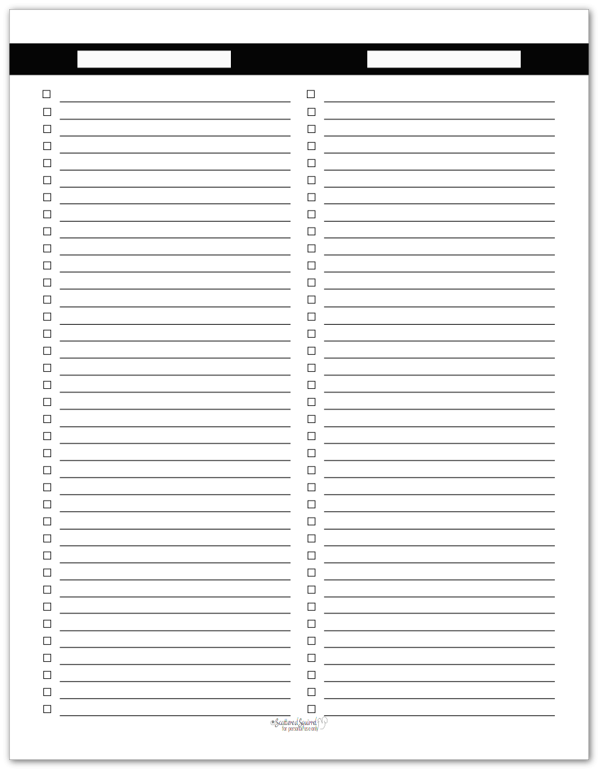 Printable To Do List Black White