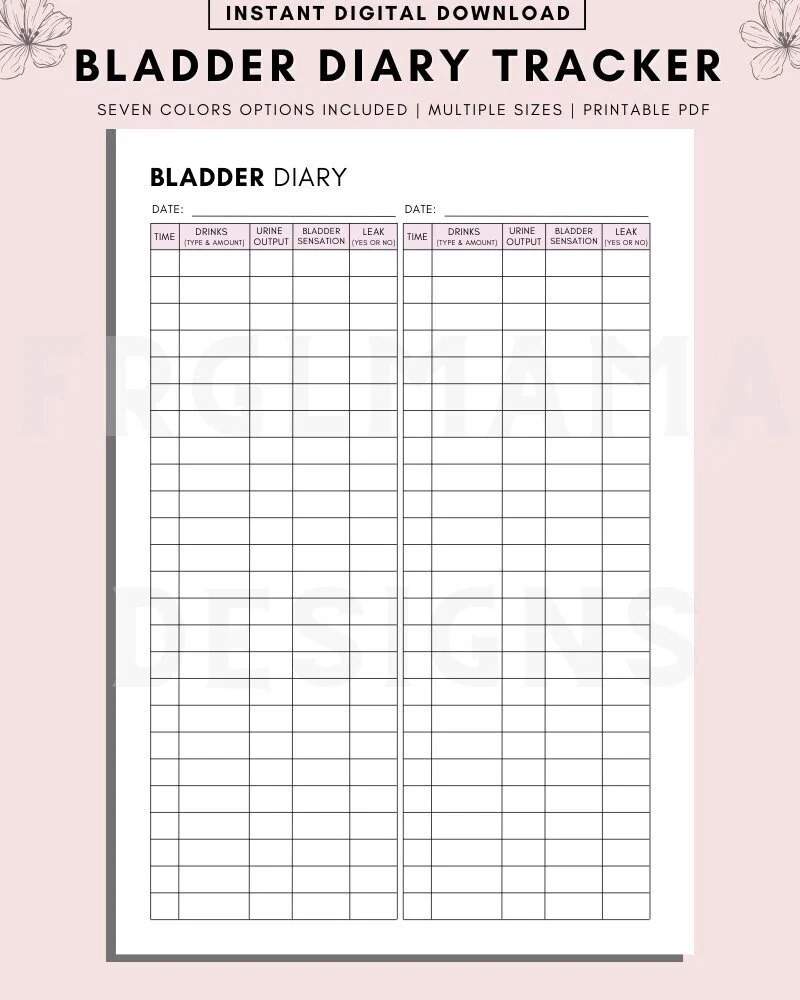 Bladder Diary Tracker Printable Urination Symptoms Log PDF Etsy