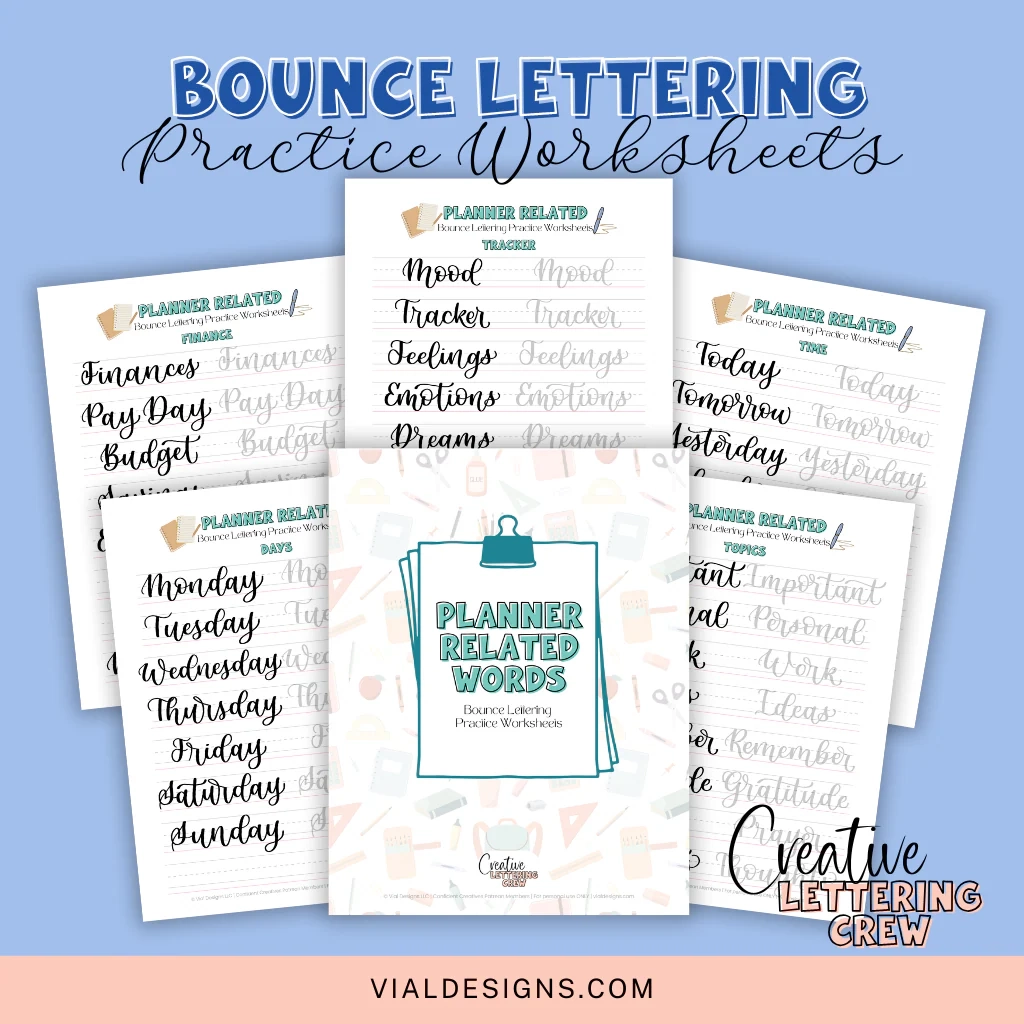 Bounce Lettering Practice Worksheets 100 Planner Words To Perfect Your Style Vial Designs
