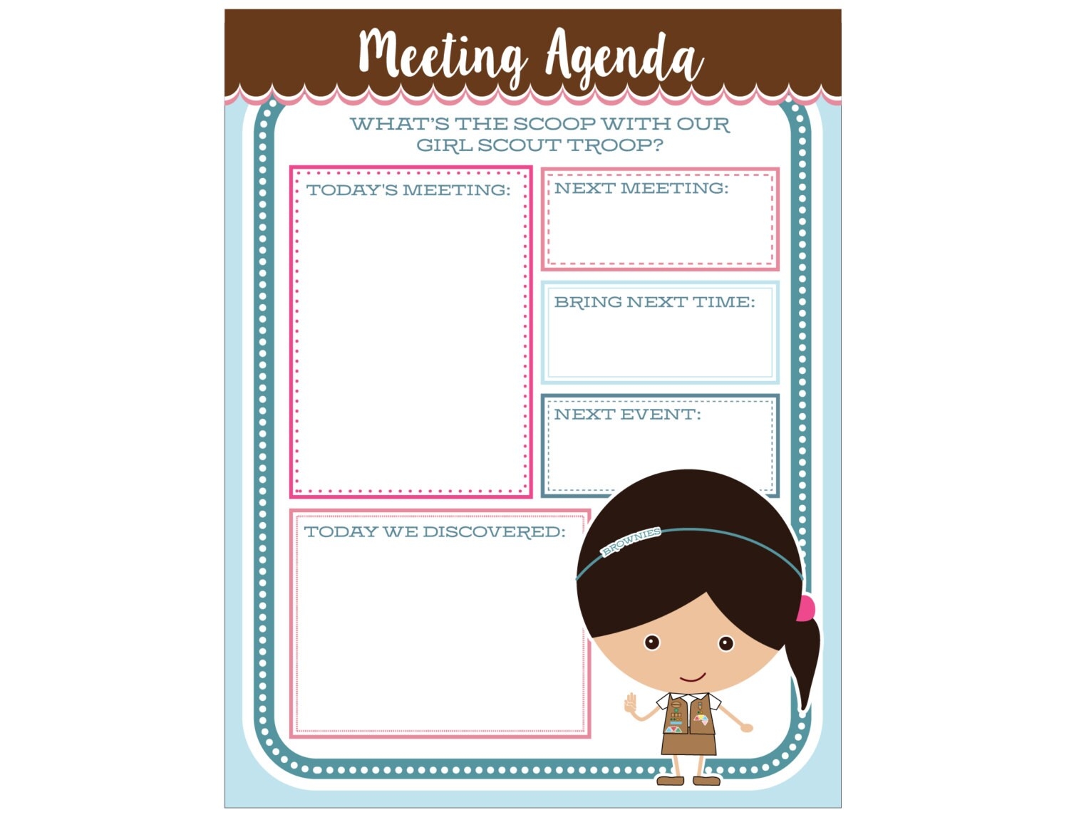 Brownie Girl Scout Meeting Agenda Editable Printable Instant Download Etsy Brownie Girl Scout Meeting Agenda Editable Printable Instant Download Etsy