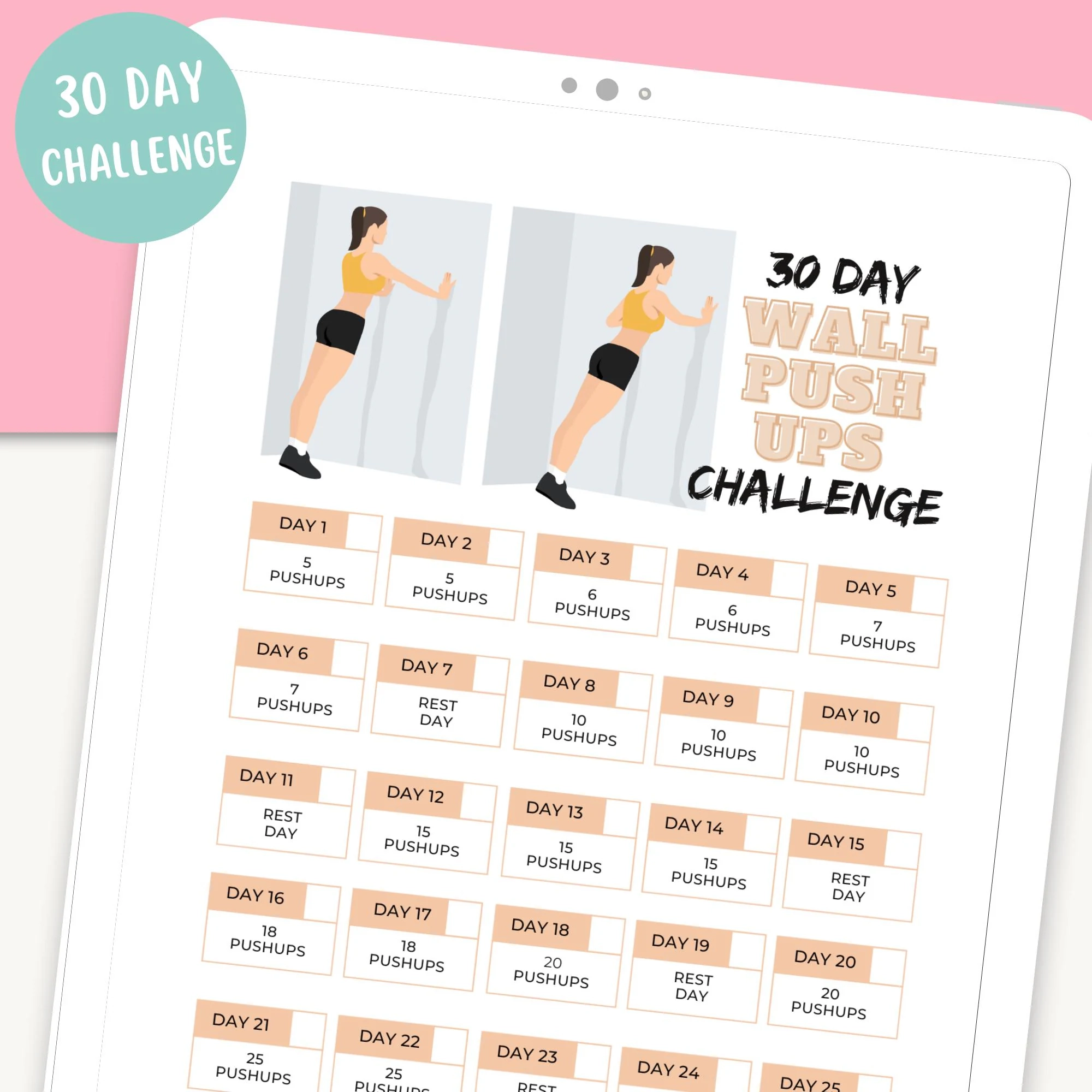 Build Upper Body Strength With A 30 day Wall Push up Challenge Printable Chart Digital Download 30 Day Fitness Challenge Etsy