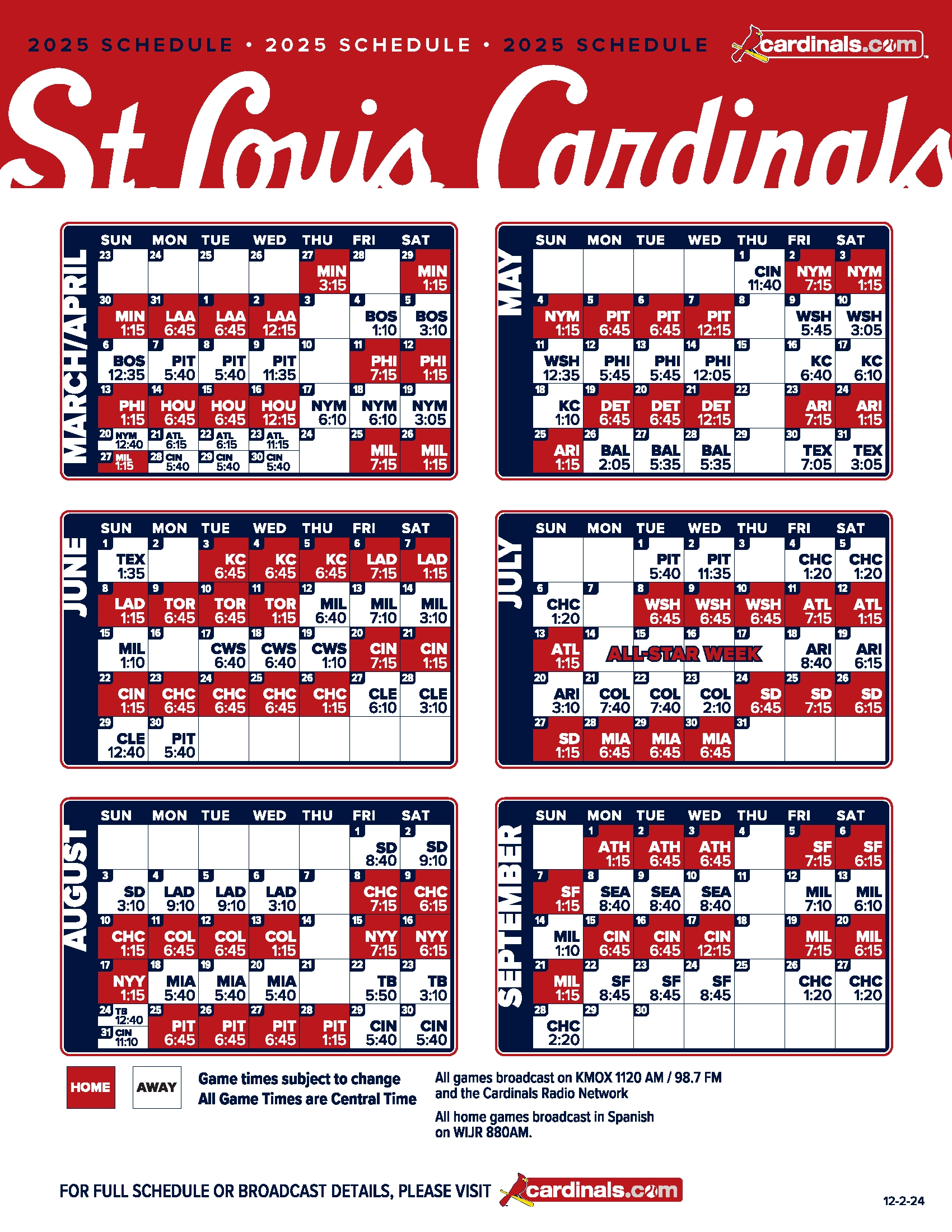 Printable 2026 St Louis Cardinals Schedule