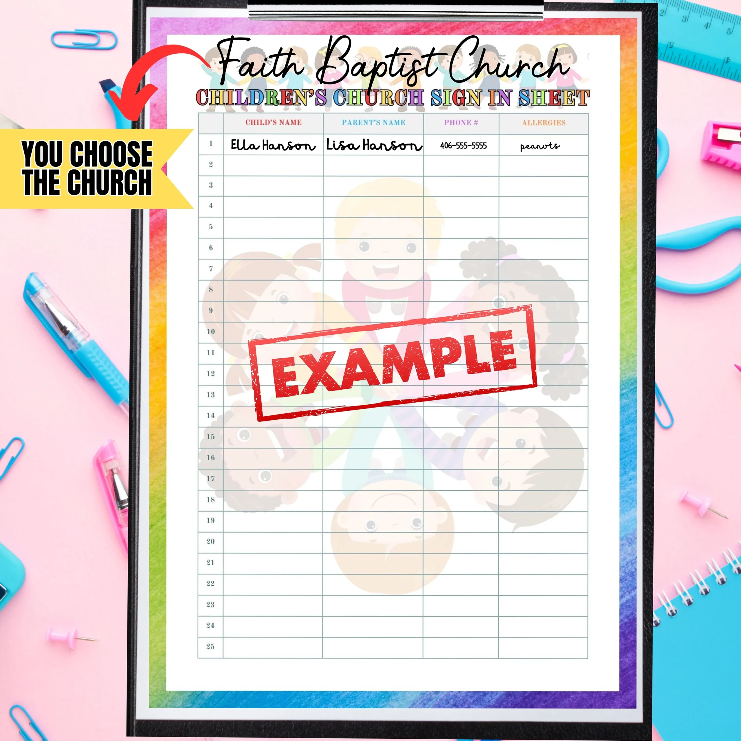 Children s Church Sign In Sheet For Kids Church Vacation Bible School Attendance Sheet For VBS Student Tracker Allergy Chart Parents Contact Etsy
