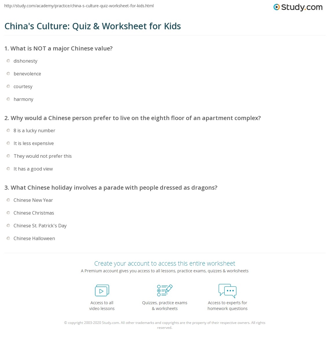 China s Culture Quiz Worksheet For Kids Study China s Culture Quiz Worksheet For Kids Study