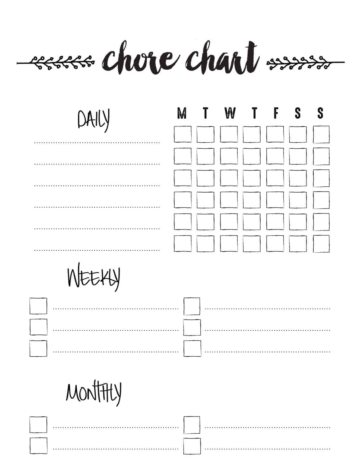Printable Daily Chore Chart