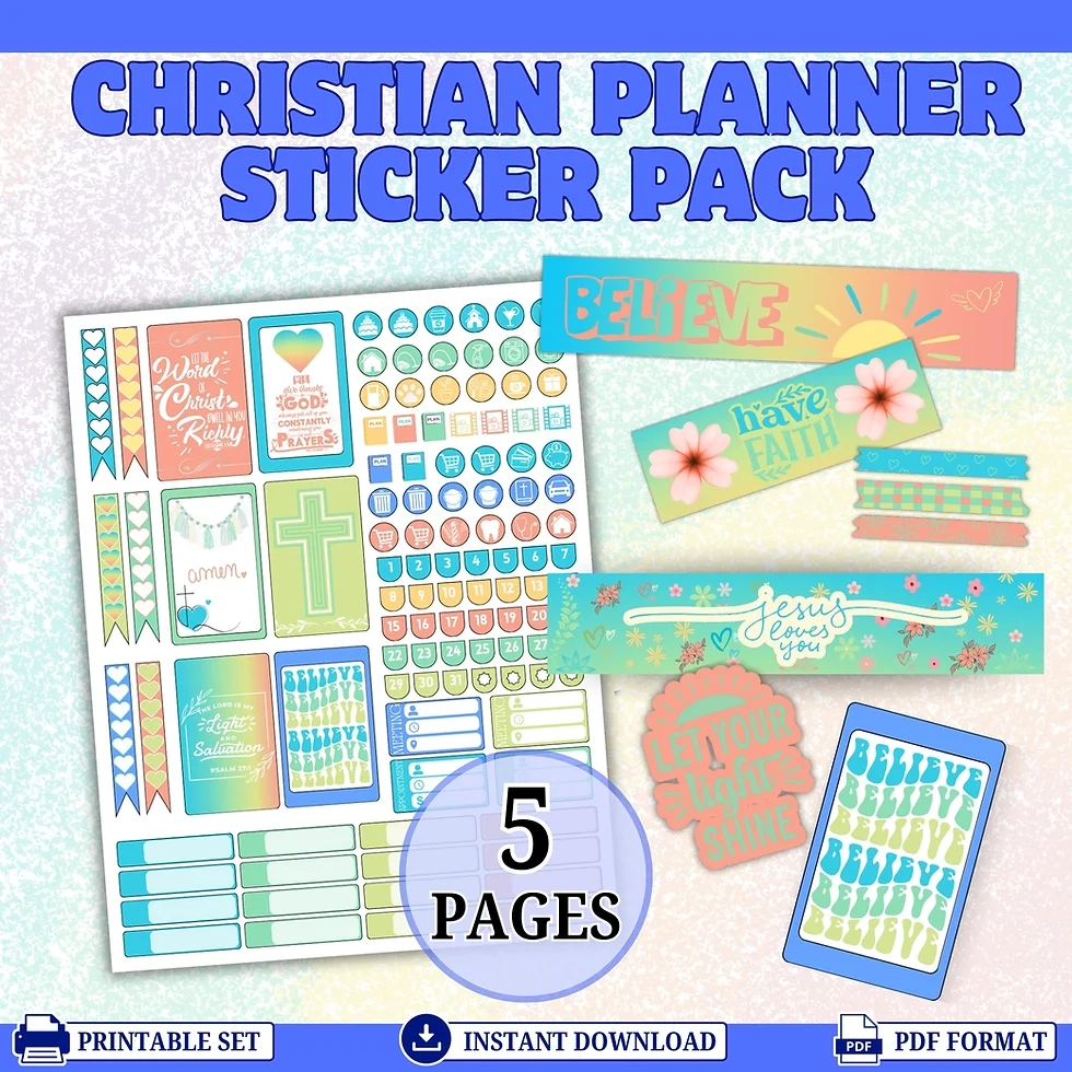 Christian Planner Sticker Pack 5 Pages Printable PDF DIYvinci