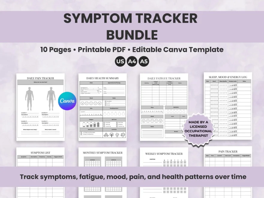 Chronic Illness Symptom Tracker PDF Editable Printable Journal Pots Syndrome Fibromyalgia Chronic Pain Medical Binder Health Management Etsy