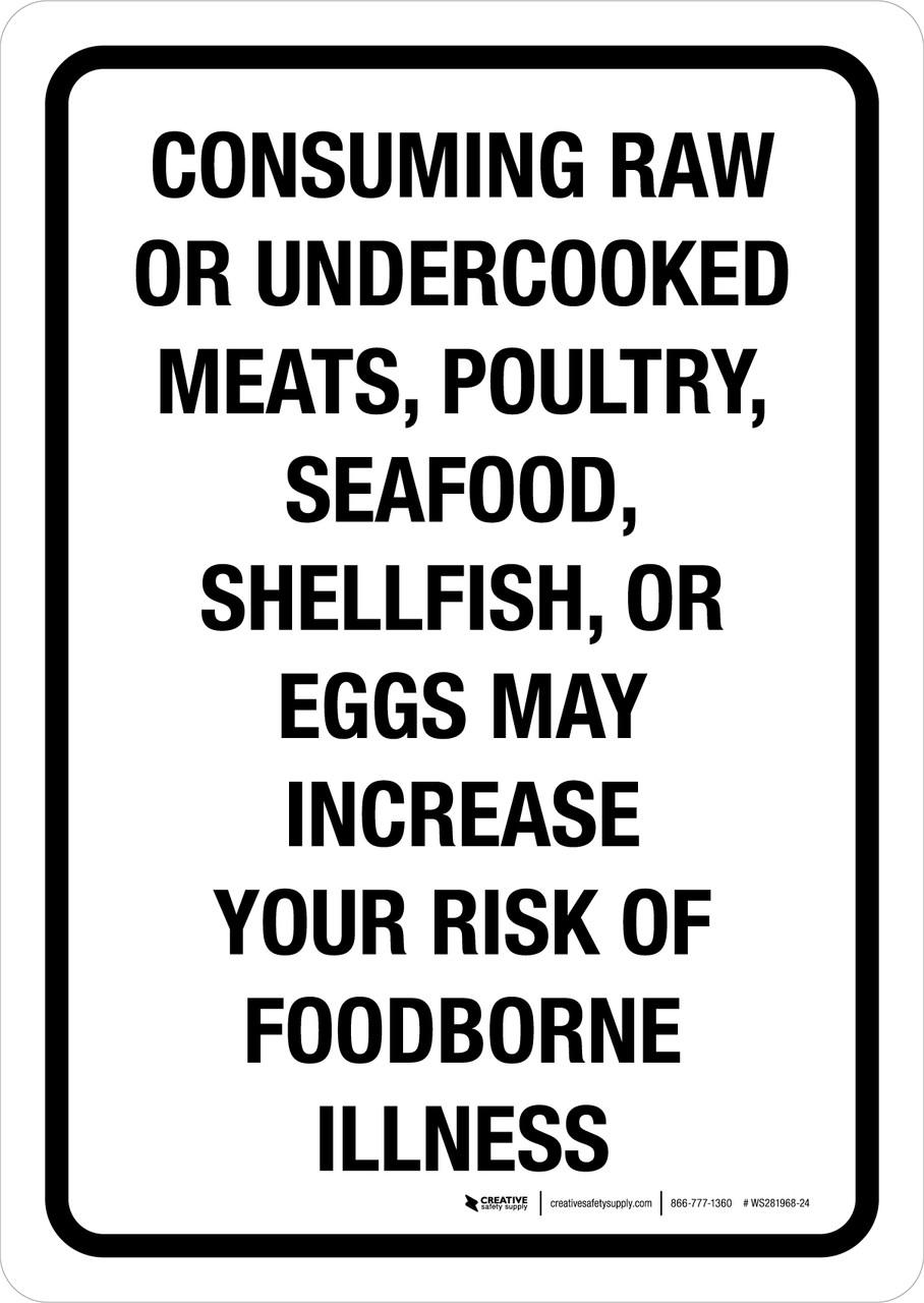 Consuming Raw Or Undercooked Meats May Increase Risk Of Foodborne Illness Portrait Wall Sign