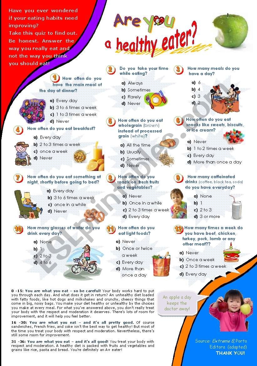 Tips To Healthy Eating Quiz Printable