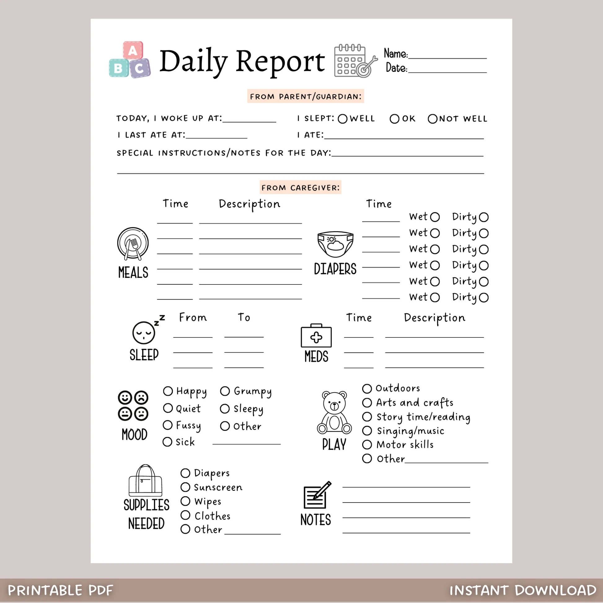Printable Daily Sheets For Daycare