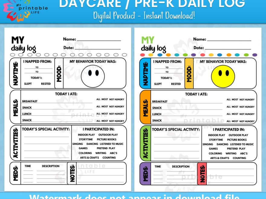 Daycare Daily Log Printable Report Tracker For Pre k Etsy