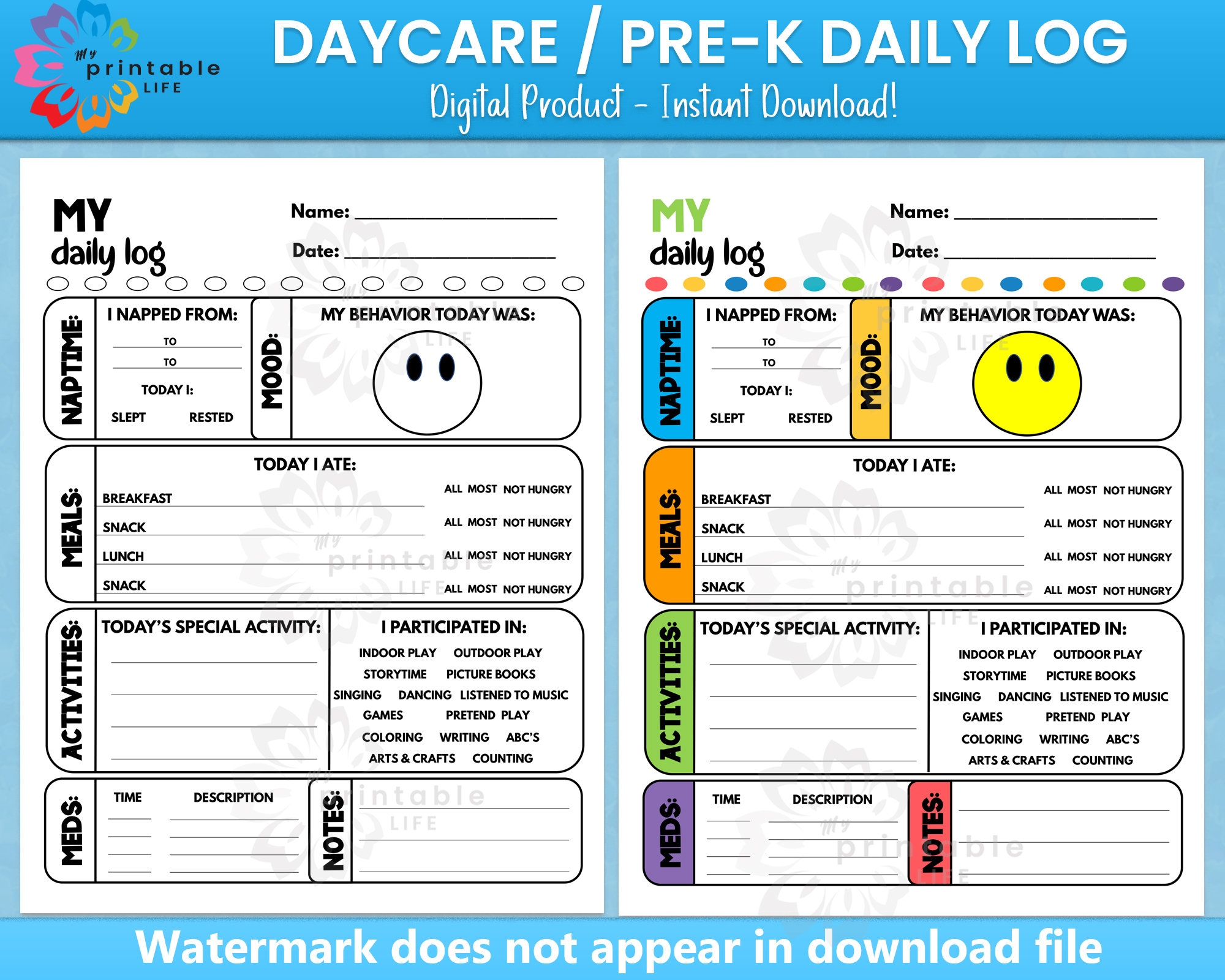 Daycare Daily Log Printable Report Tracker For Pre k Etsy