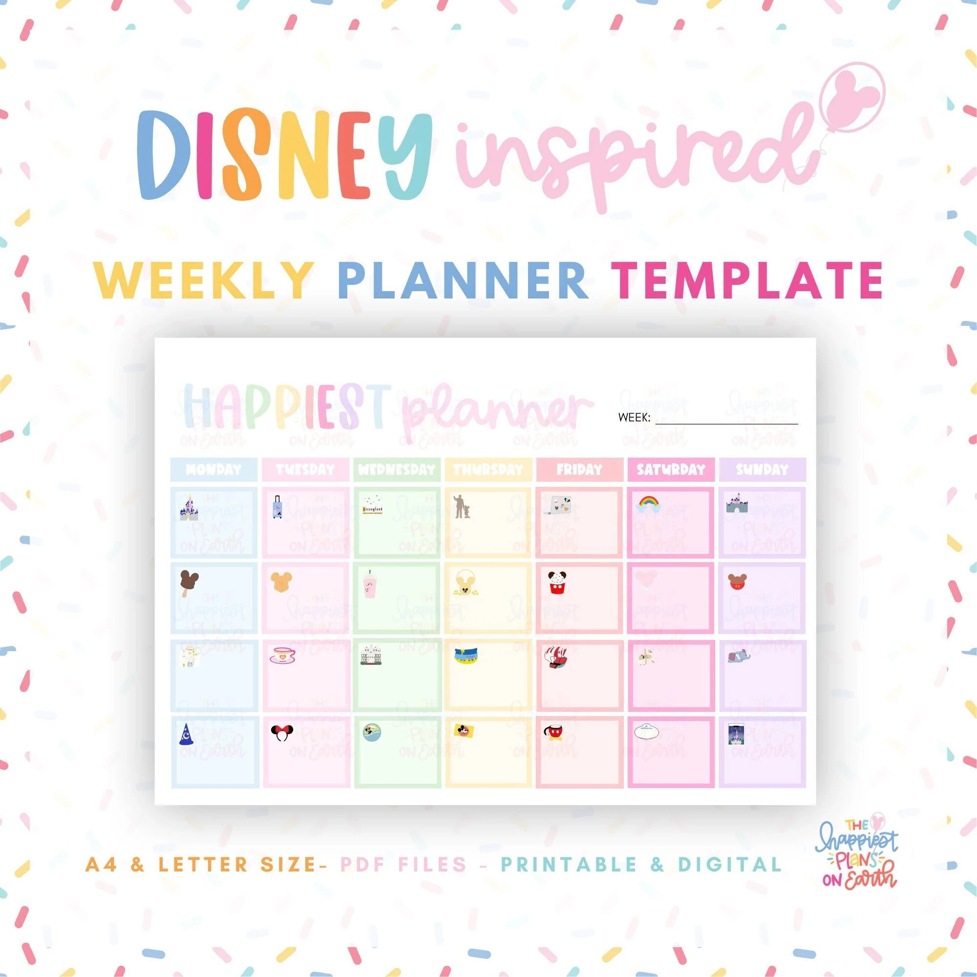 Disneyworld Weekly Planner Printable Template Digital Daily Planner Digitally Fillable Disneyland Disneyworld Happiest Planner Etsy