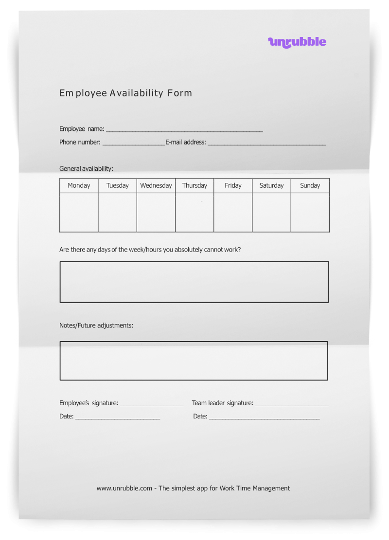 Printable Job Availability Sheets Printable Job Availability Sheets