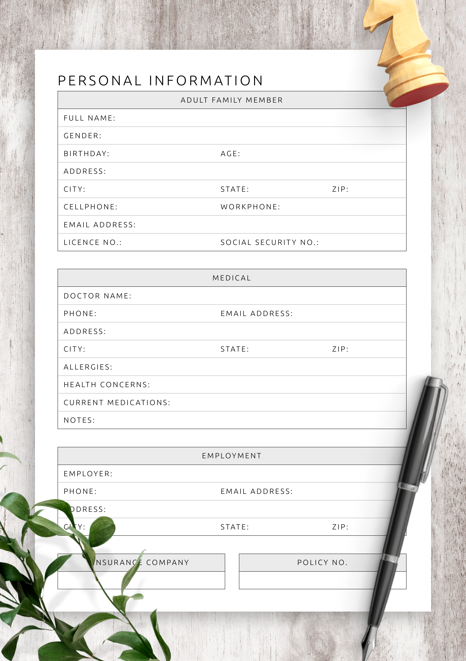 Printable Personal Information Sheet Printable Personal Information Sheet
