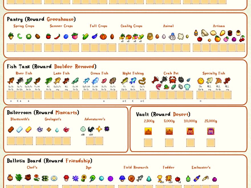 Downloadable Printable Bundles Sheet R StardewValley