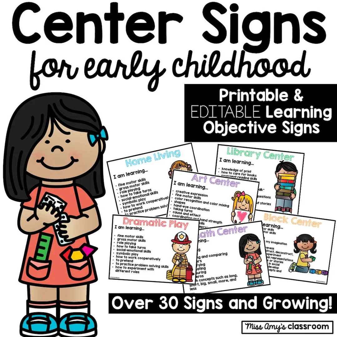 Printable Learning Center Signs With Objectives