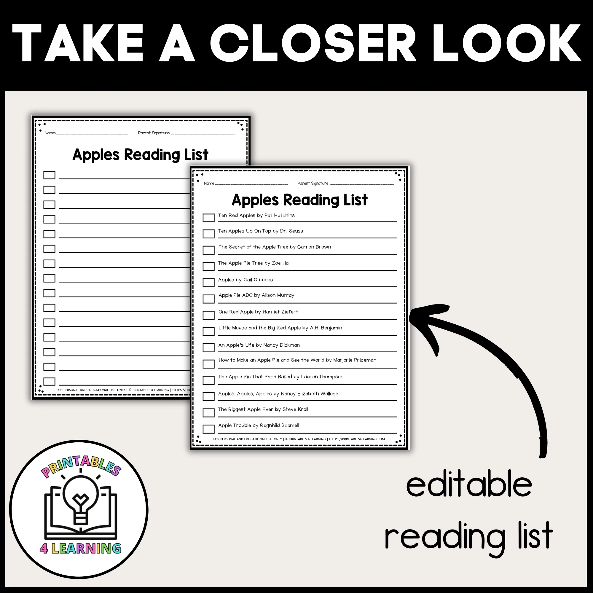 Editable Reading Log Apple Books For Kids With Parent Handout