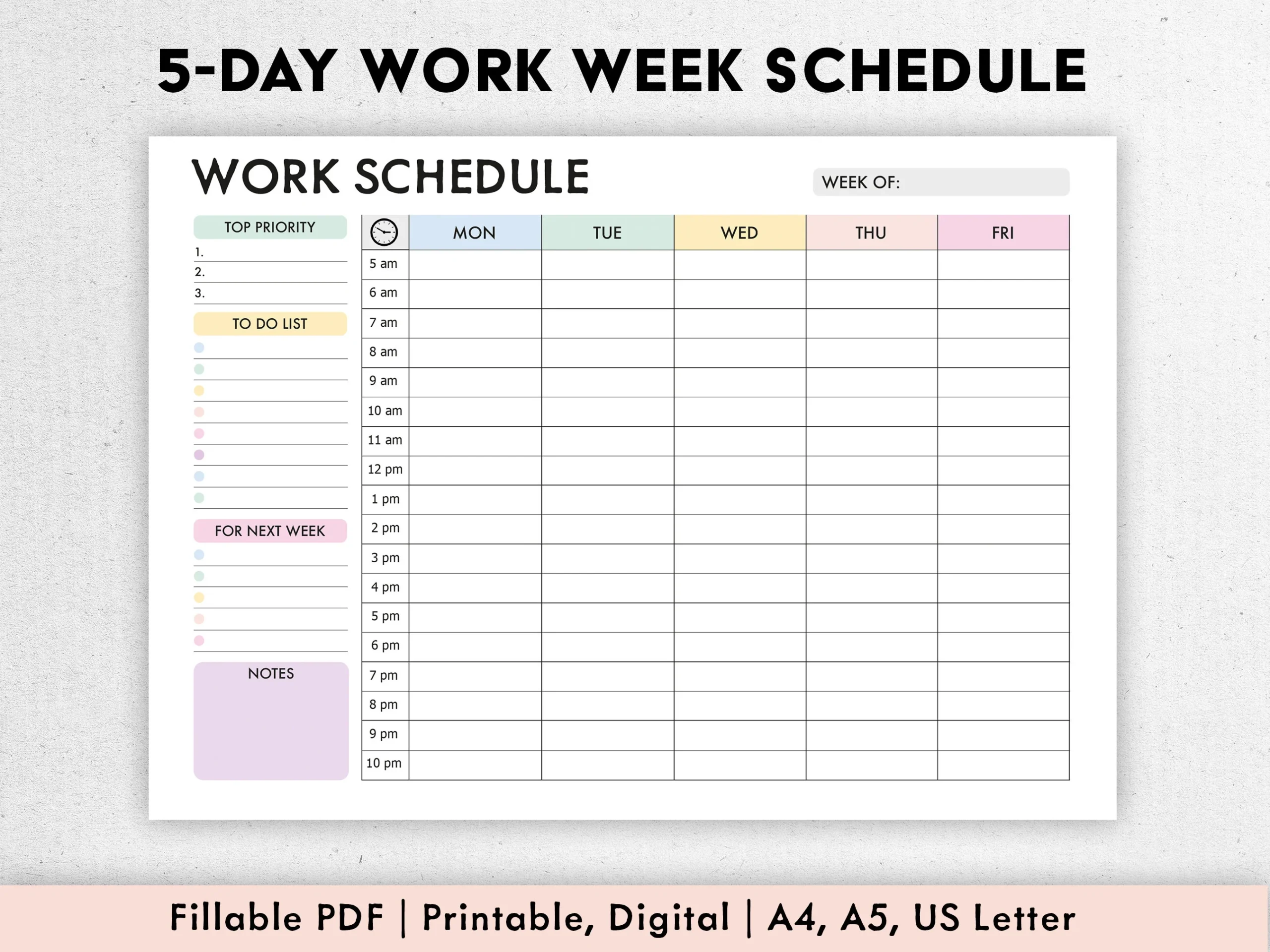 Printable Weekly Planner Temolate For Work