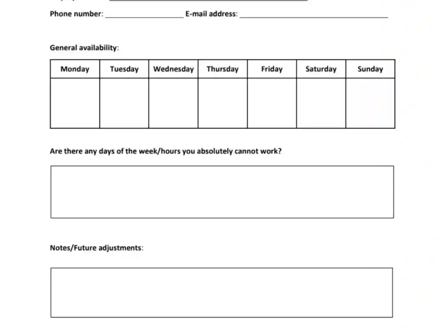 Employee Availability Form Fill Out Printable PDF Forms Online