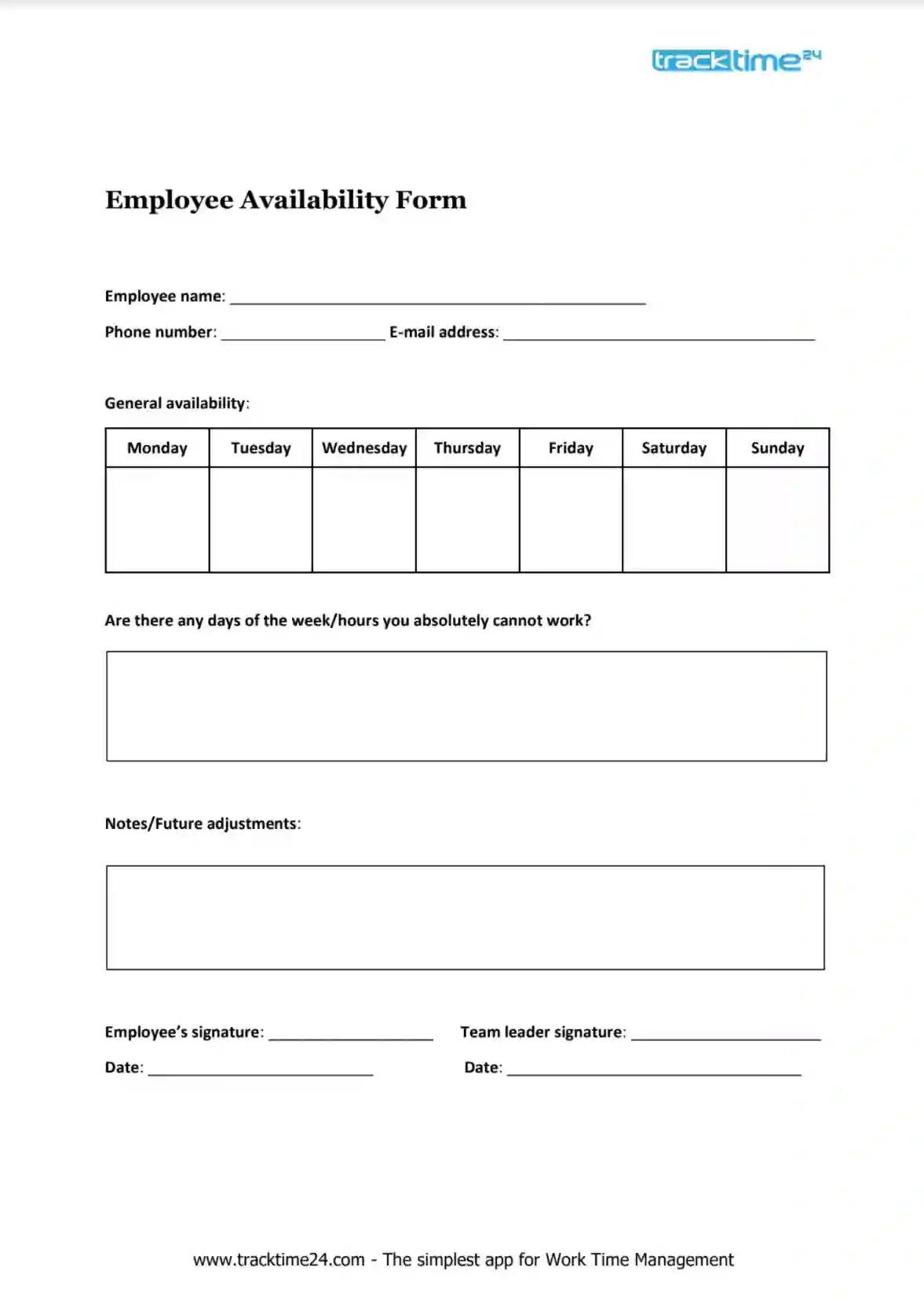 Employee Availability Form Fill Out Printable PDF Forms Online Employee Availability Form Fill Out Printable PDF Forms Online