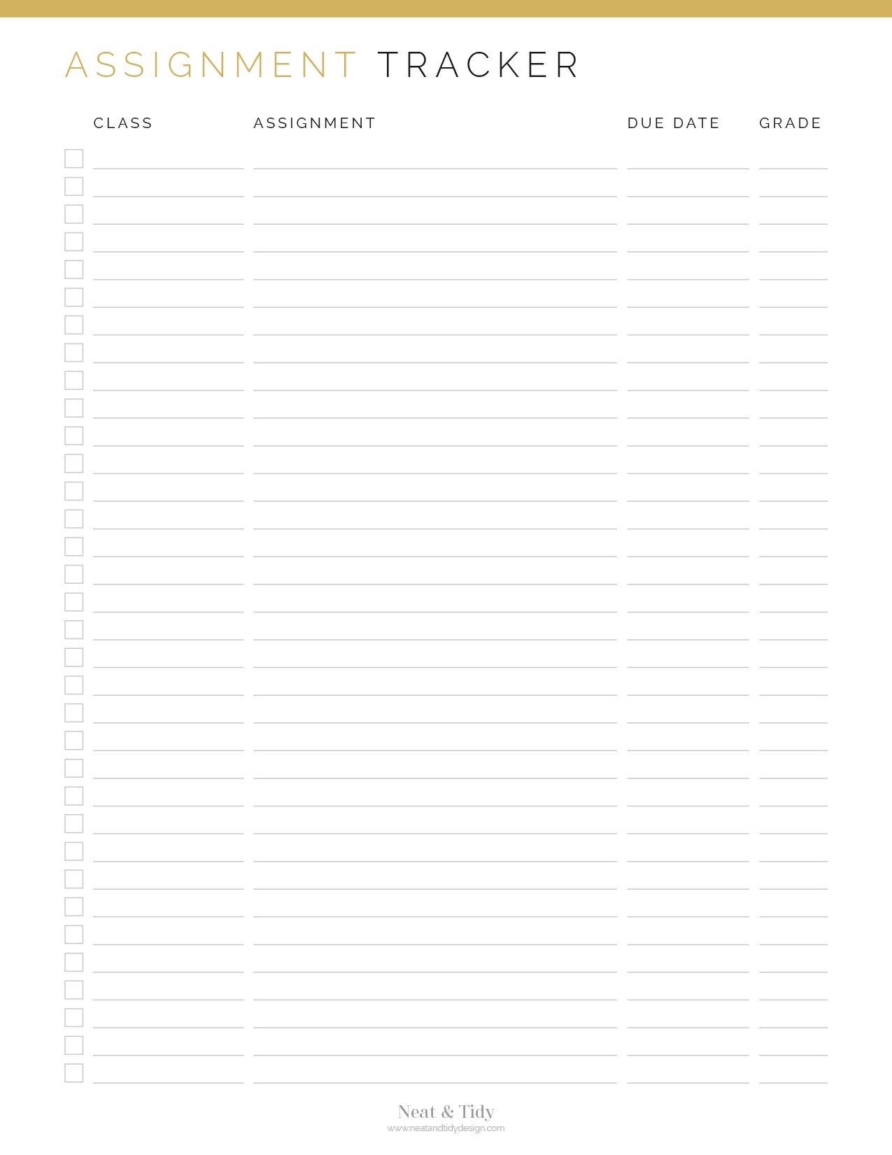 Fillable Assignment List Printable