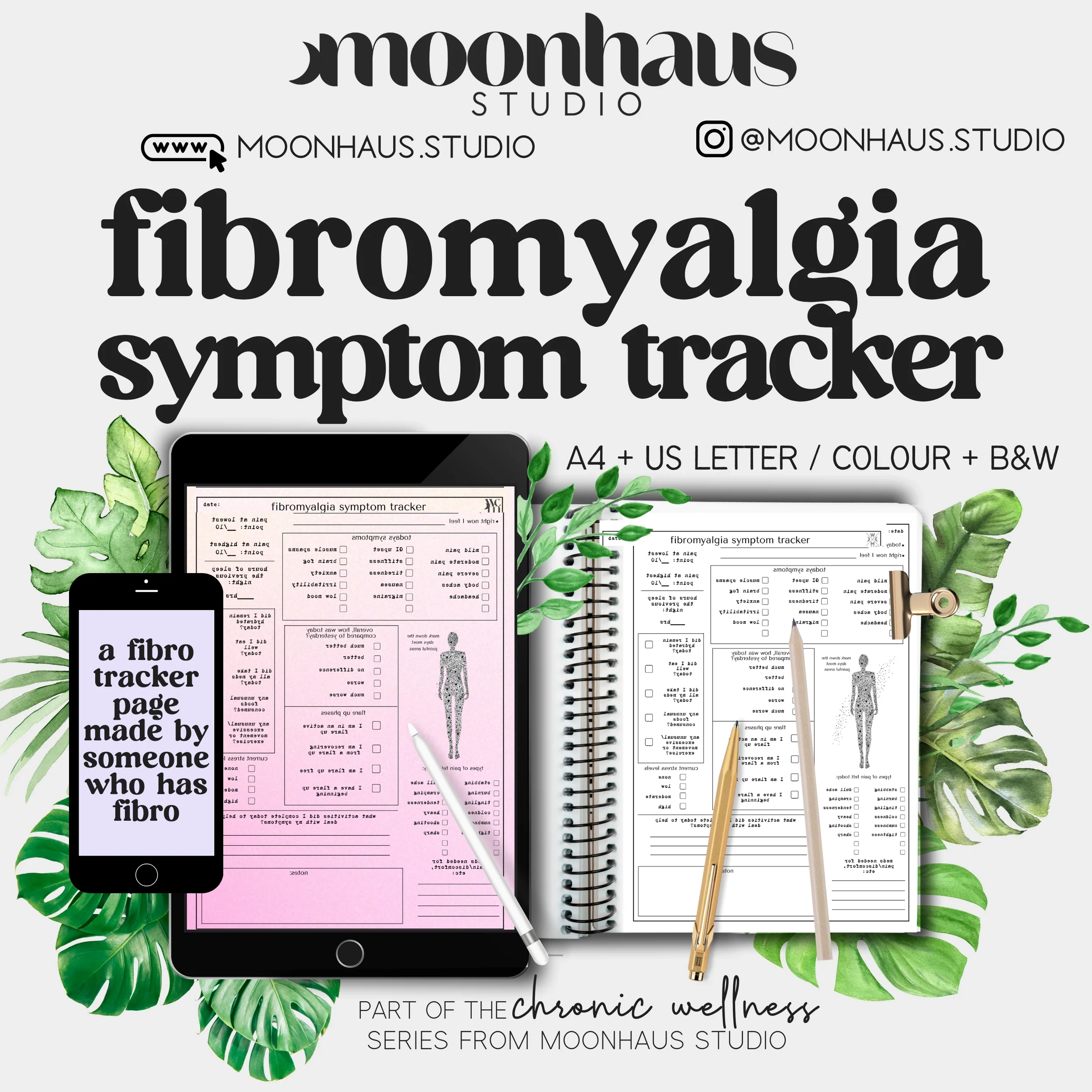Fibromyalgia Pain Symptom Tracker Journal Page Instant Download Moon Haus Studio
