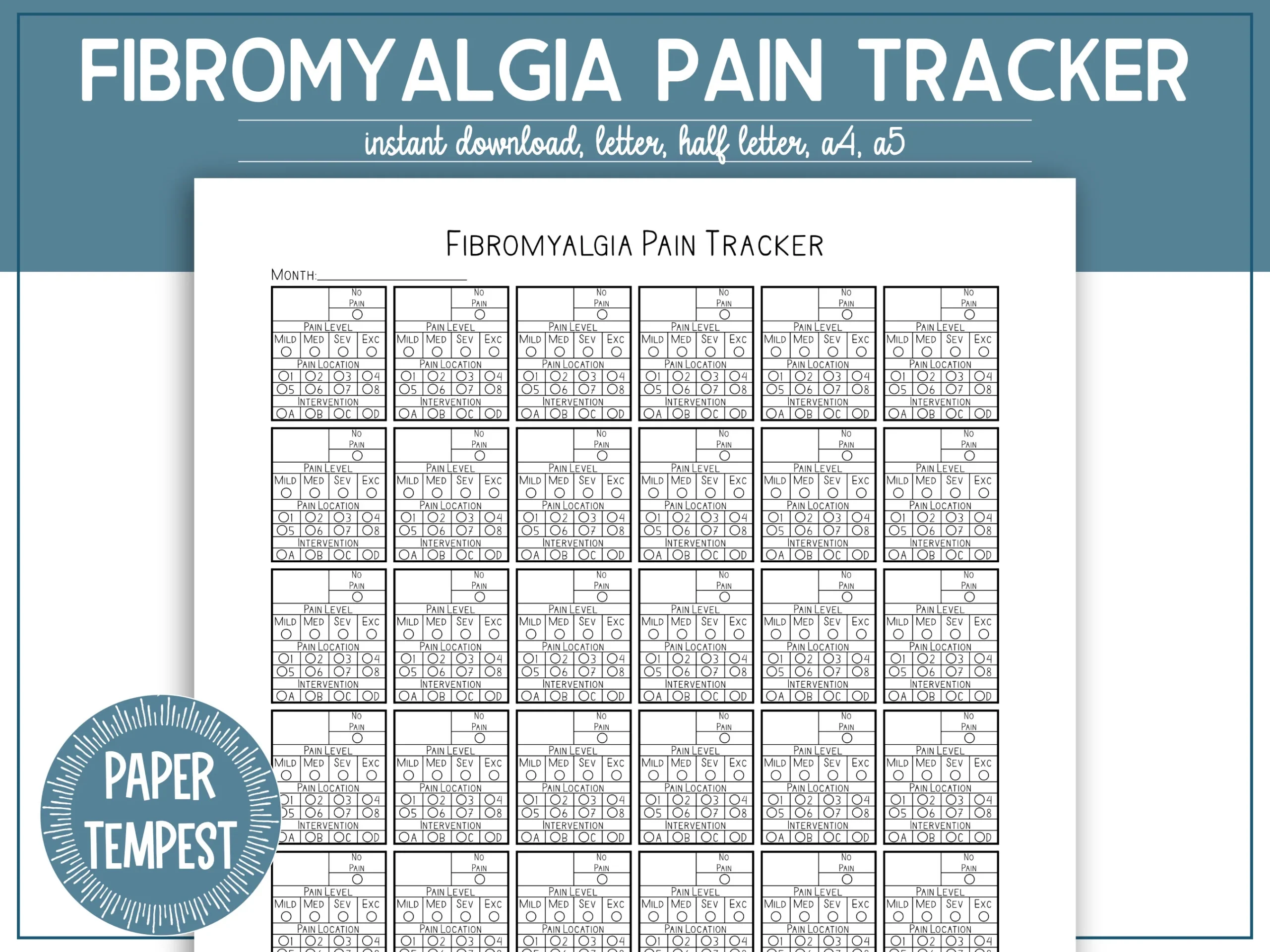 Symptom Chart Printable Fibromyalgia Personal Size