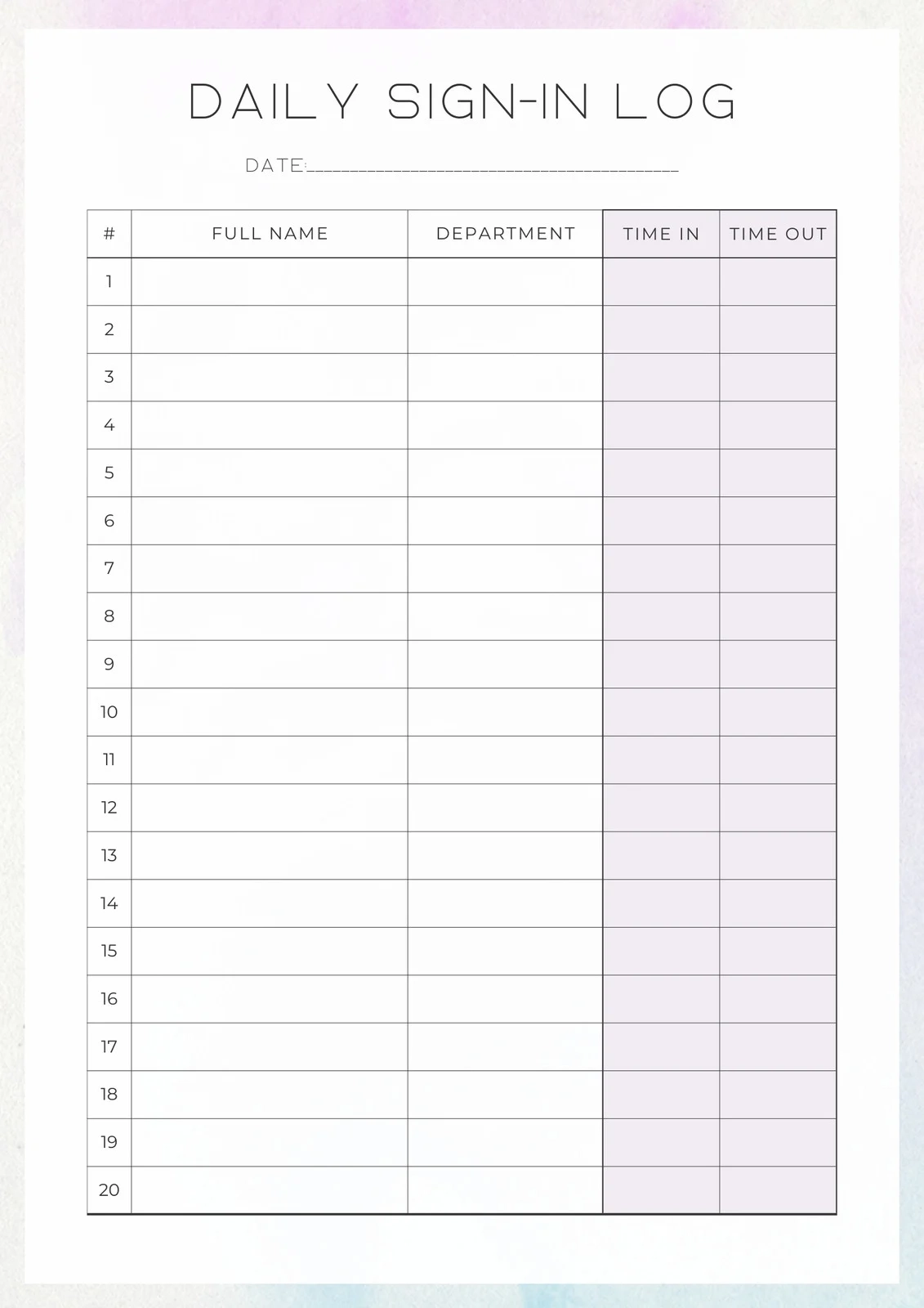 Printable Blank Log Sheet Template