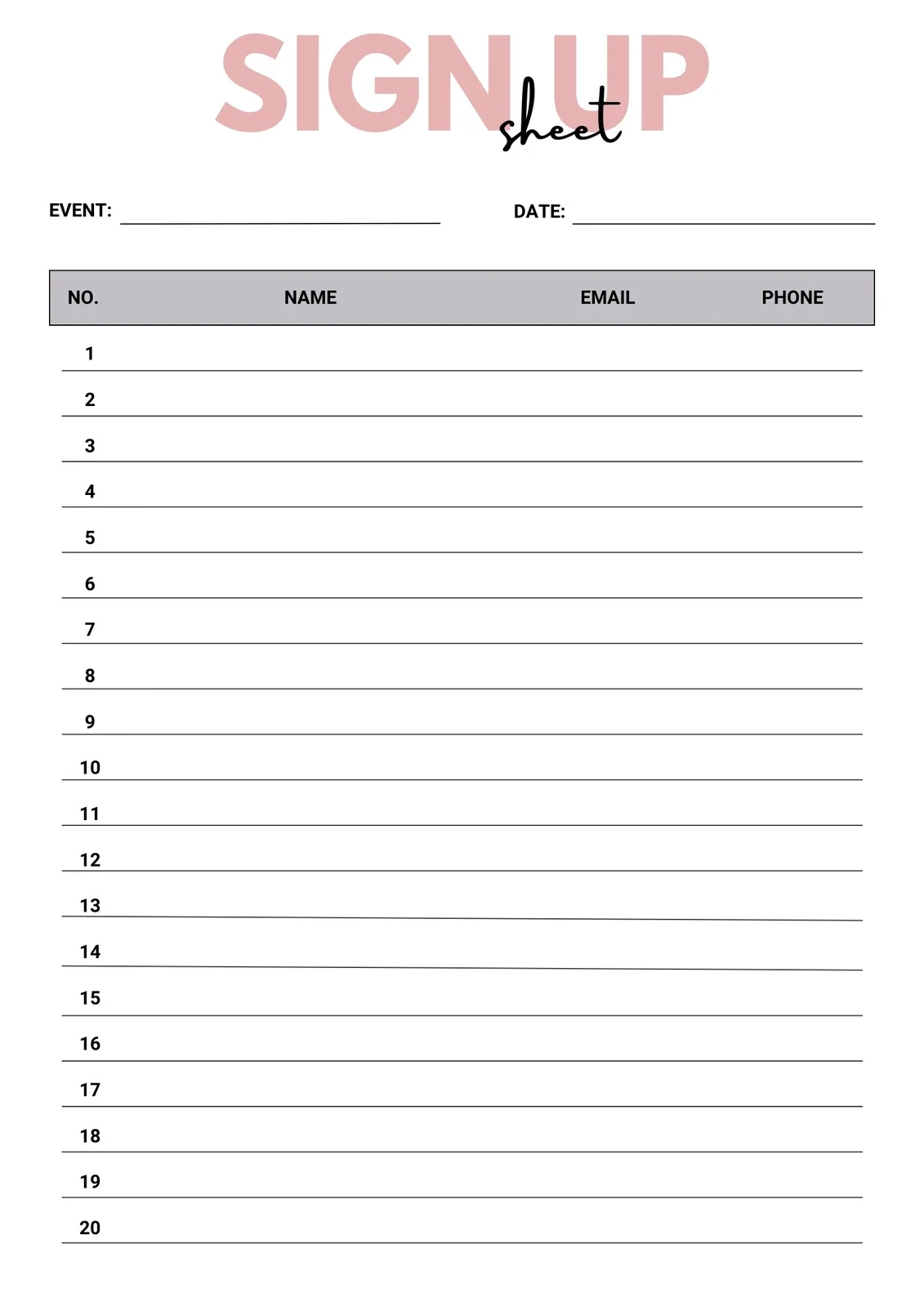 Sign Up Sheet Printables Sign Up Sheet Printables