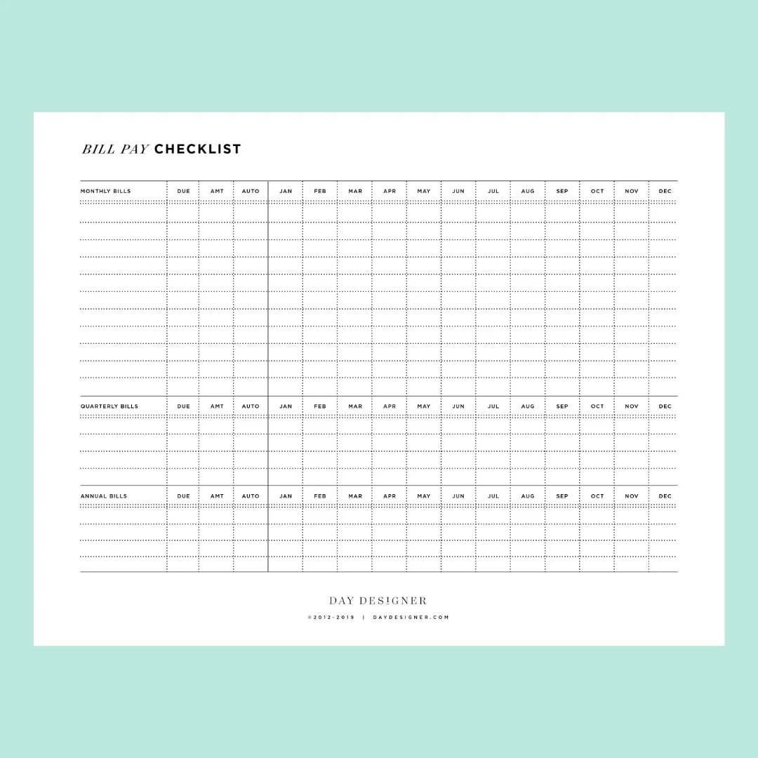 Free Bill Tracker Printable Day Designer