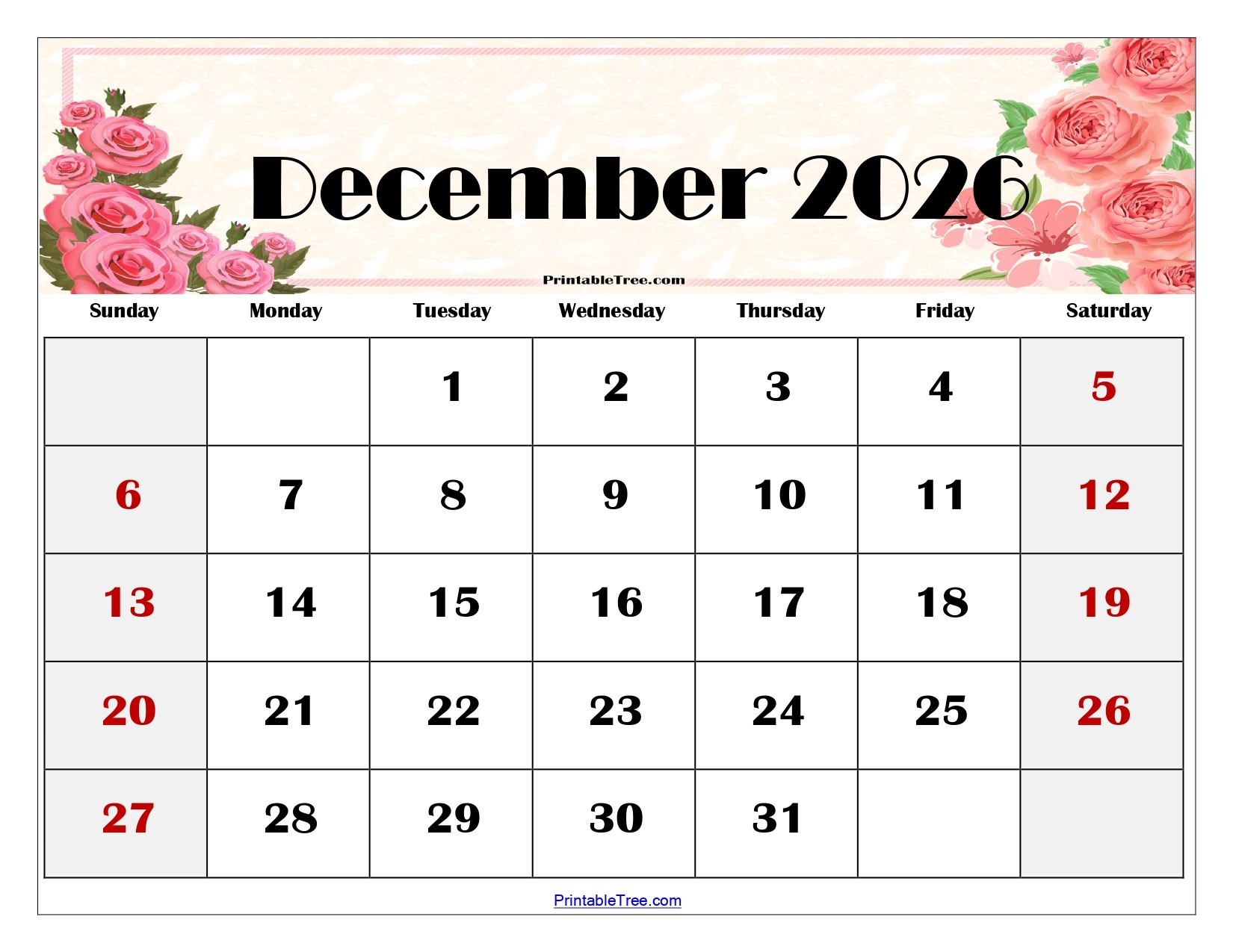 Printable Planner For December 2026 Printable Planner For December 2026