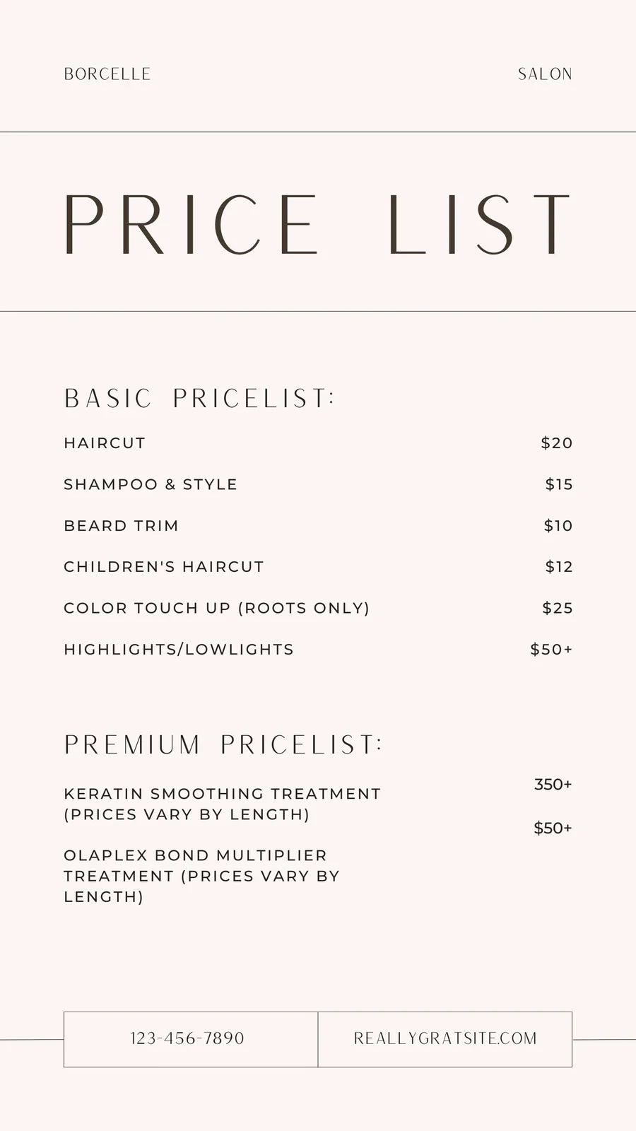 Printable Price List Template Free
