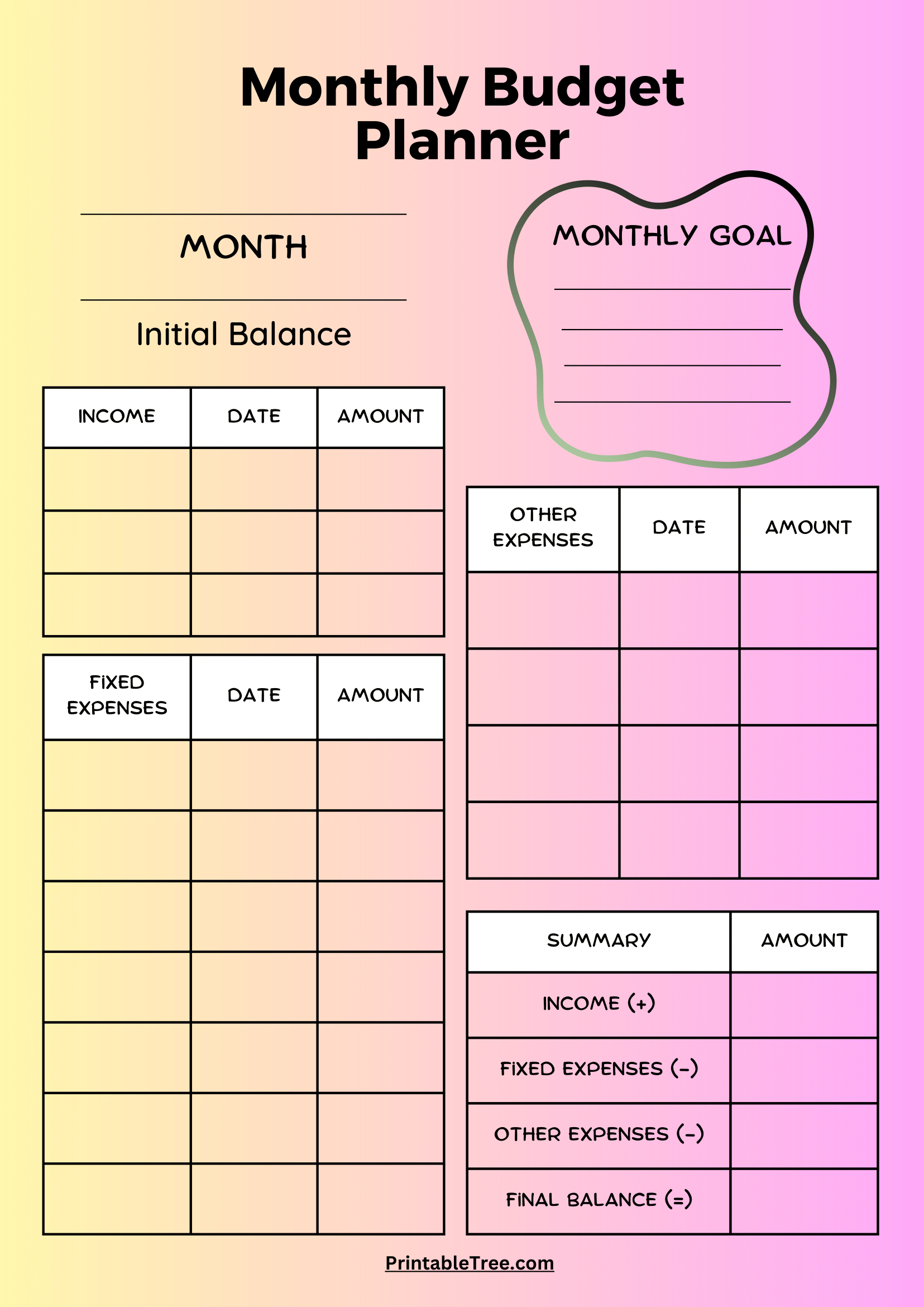 Free Printable Monthly Budget Sheet