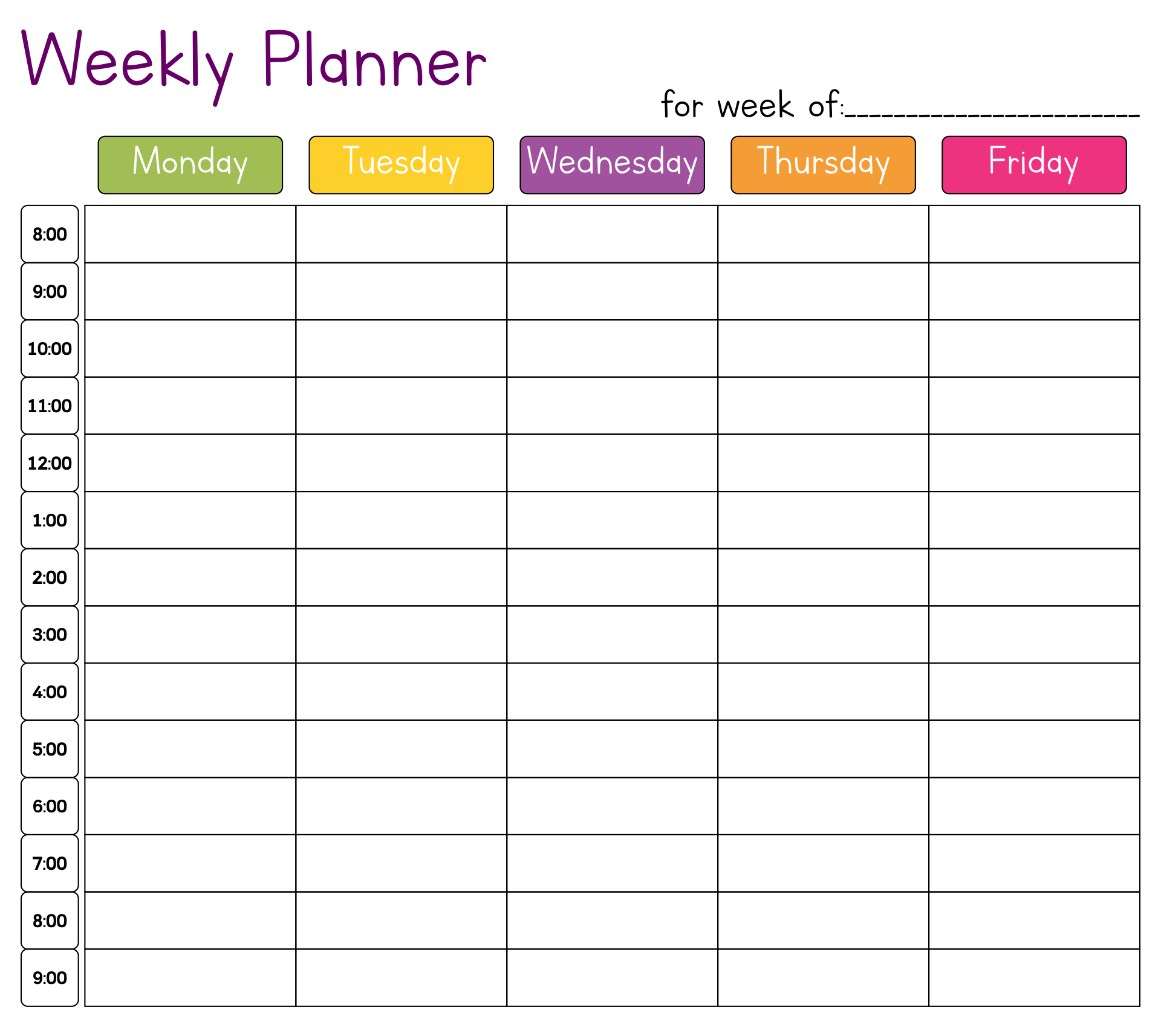 Printable Hourly Planner Page Printable Hourly Planner Page