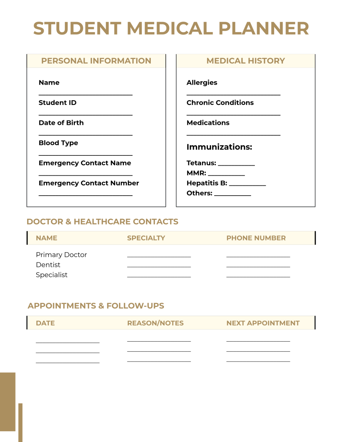 Printable Medical Planner Sheet