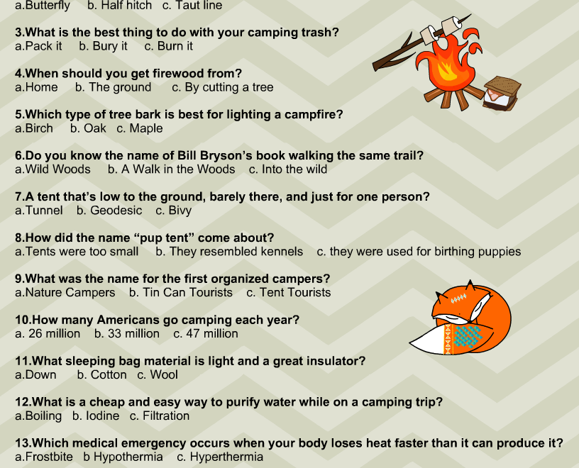 Free Printable Camping Trivia Quiz With Answer Key