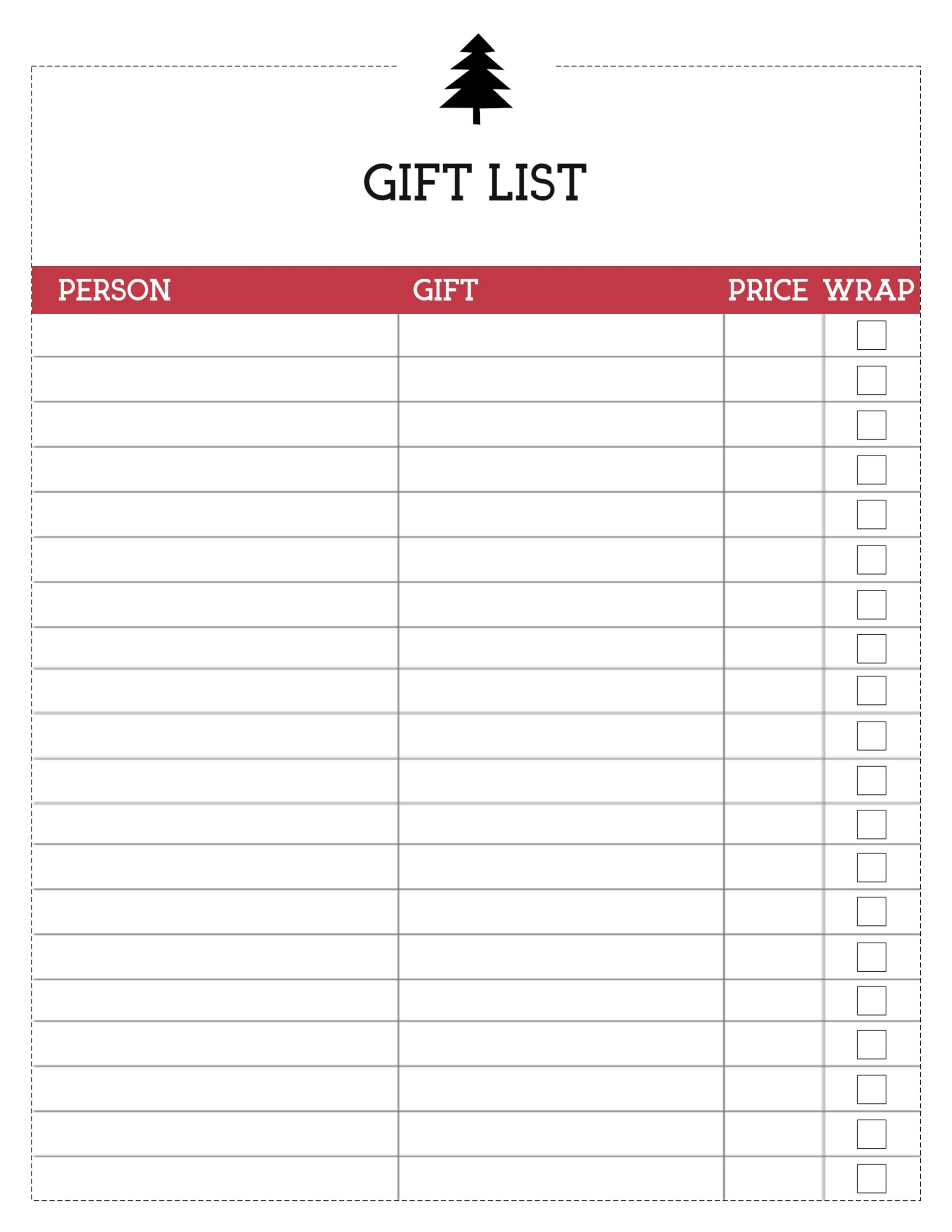 Free Printable Christmas Gift List Printable Free Printable Christmas Gift List Printable