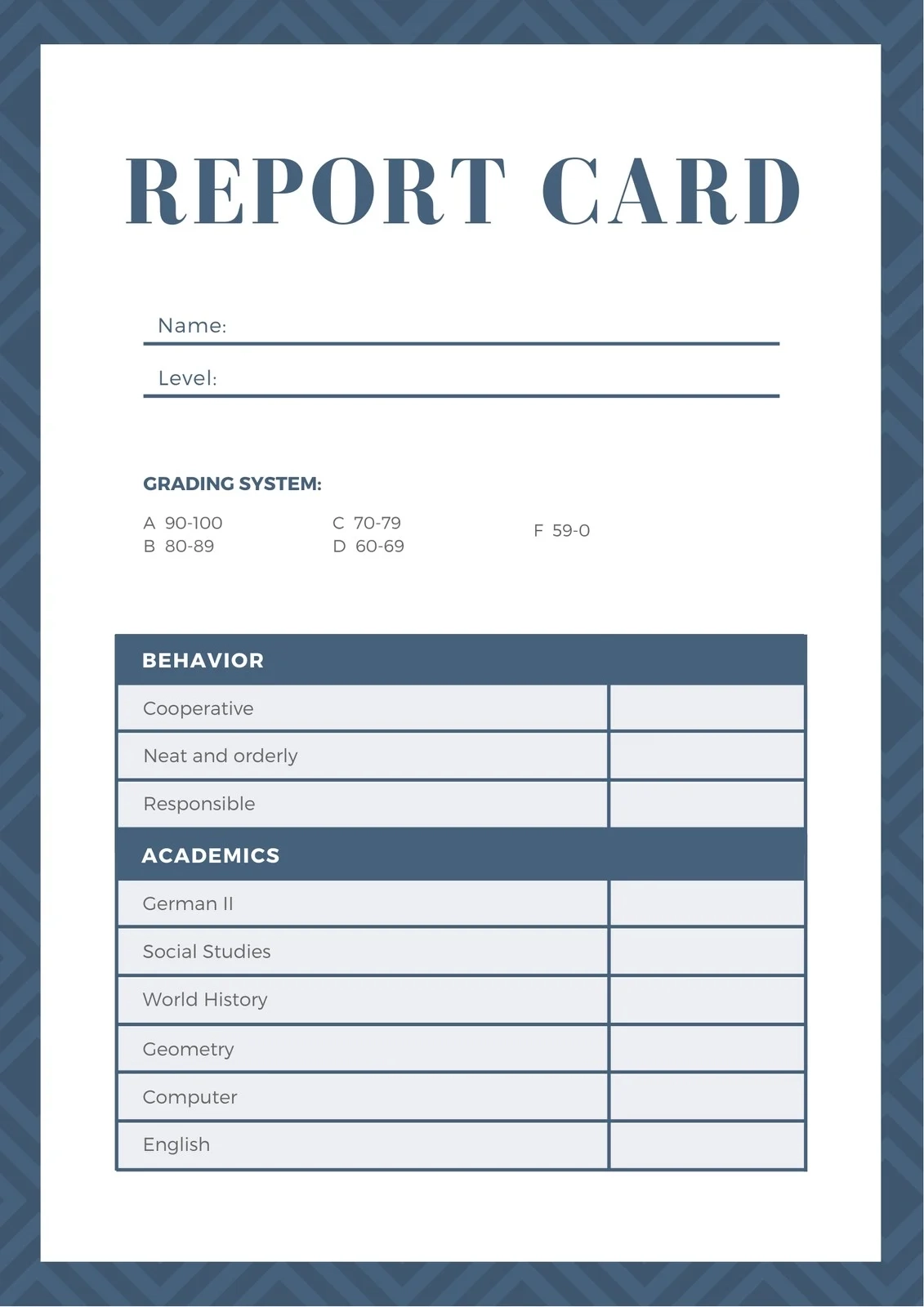 Printable Report Card Chart Printable Report Card Chart