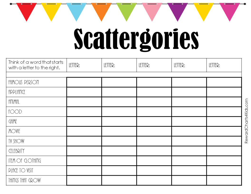 Scattergories User Lists Printable