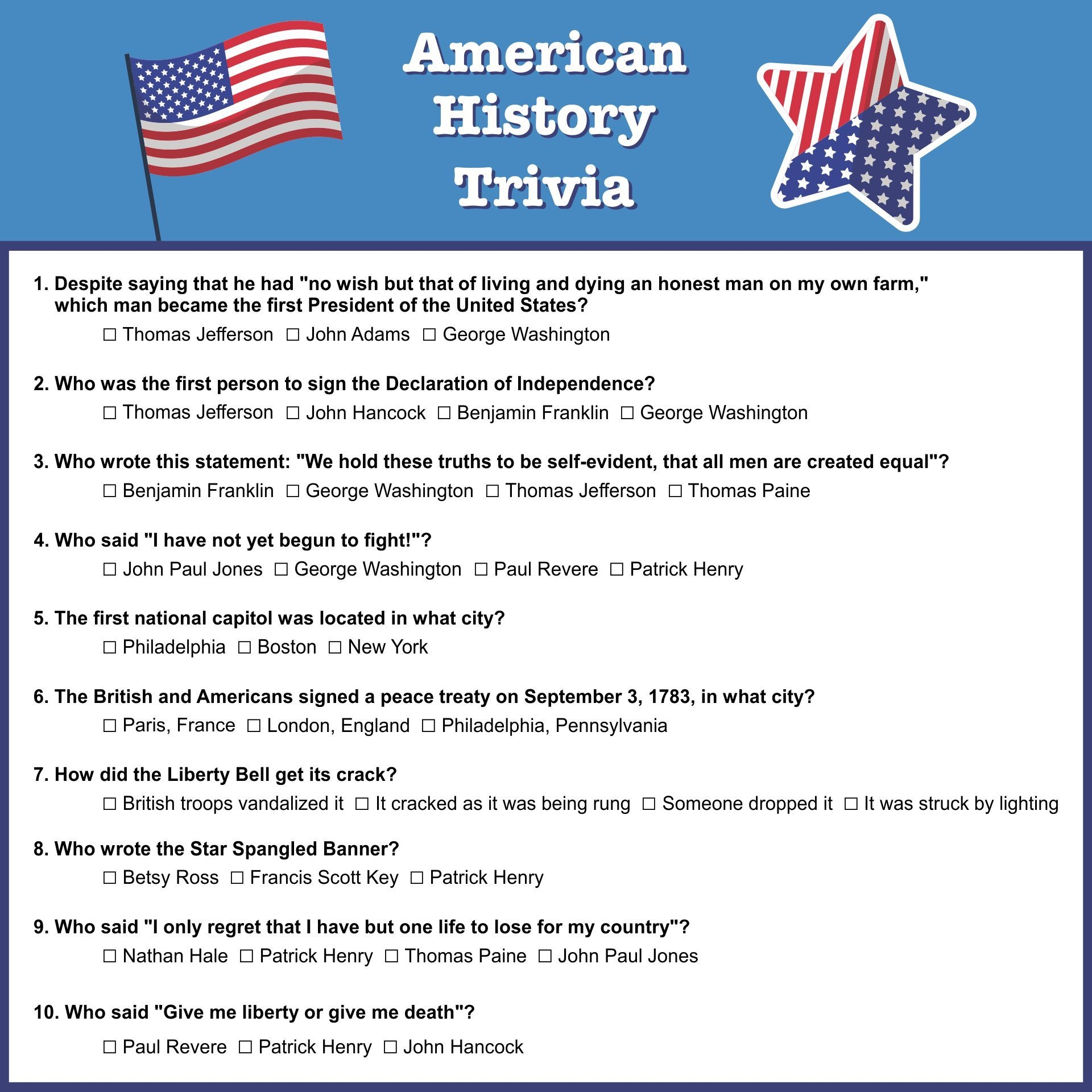 Printable History Trivia Questions And Answers