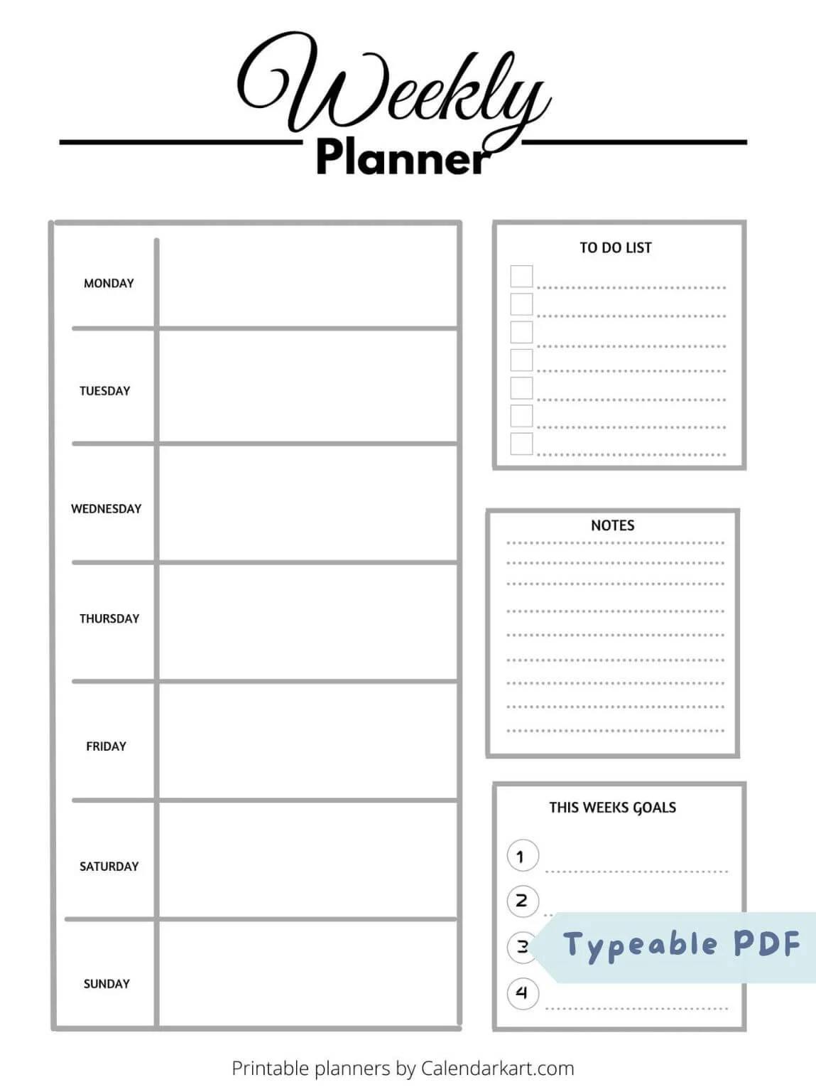 Weekly Planner Printables Sunday