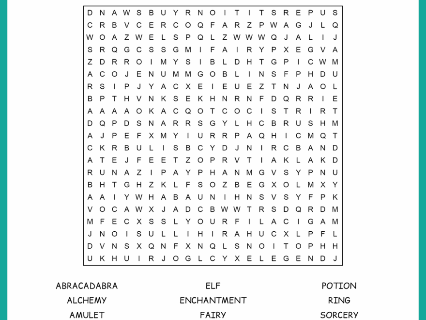 Free Printable Wizard Word Search